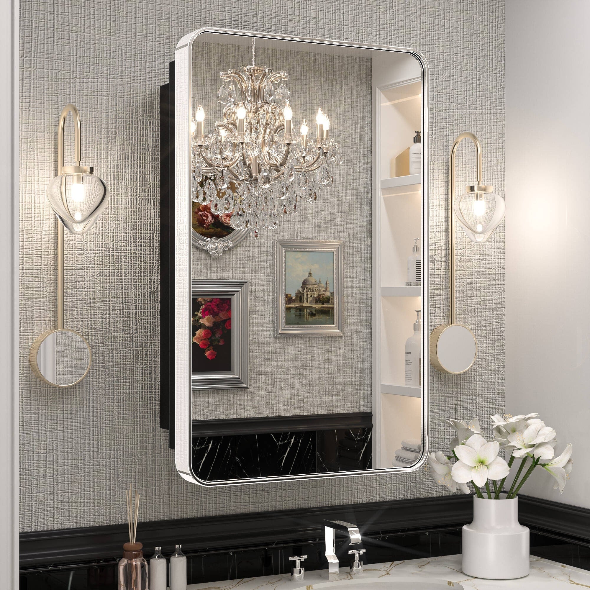 KEONJINN Medicine Cabinets for Bathroom with Mirror, Stainless Steel 1-3 Framed Doors