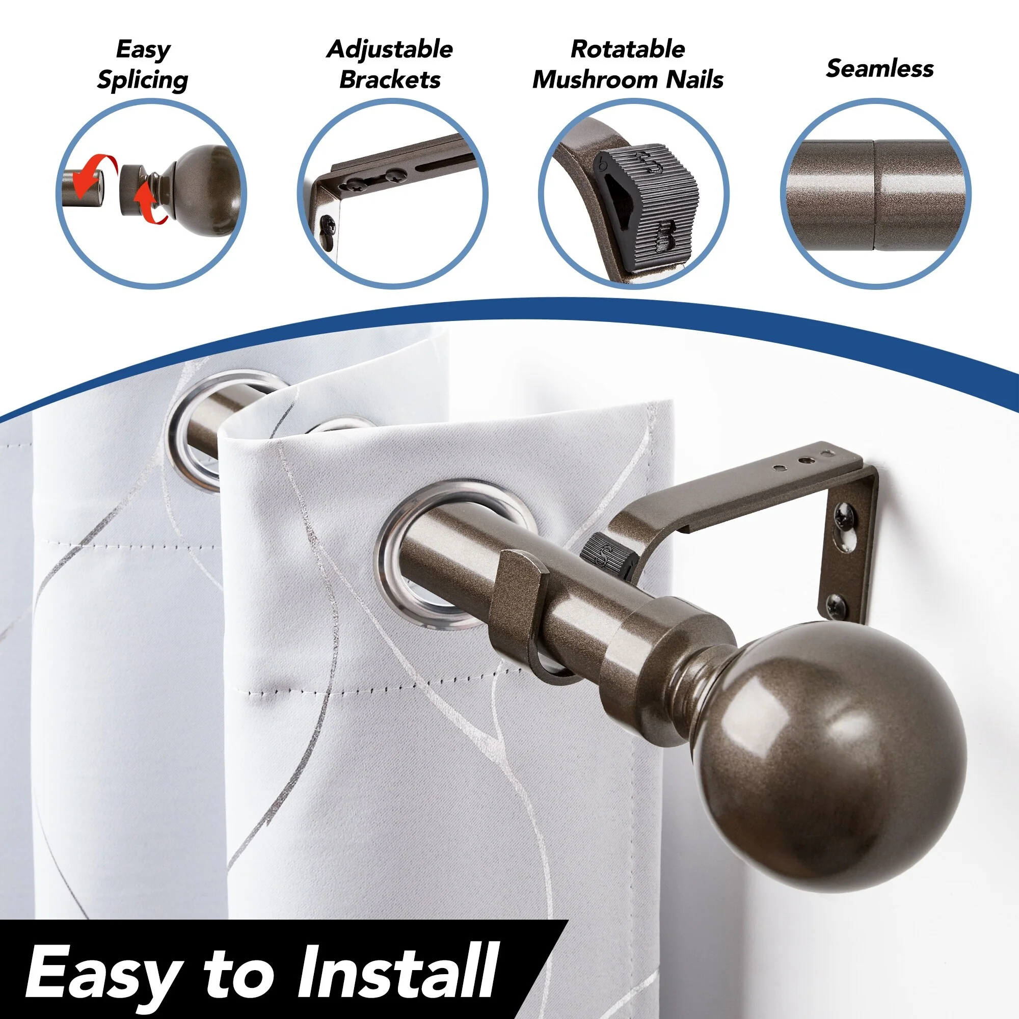 Deconovo 1 Inch Window Curtain Rod