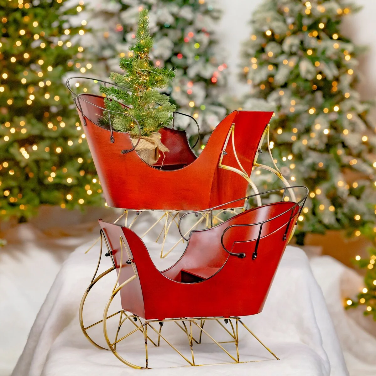 Set of 2 Red Iron Antique Style Sleighs - 28