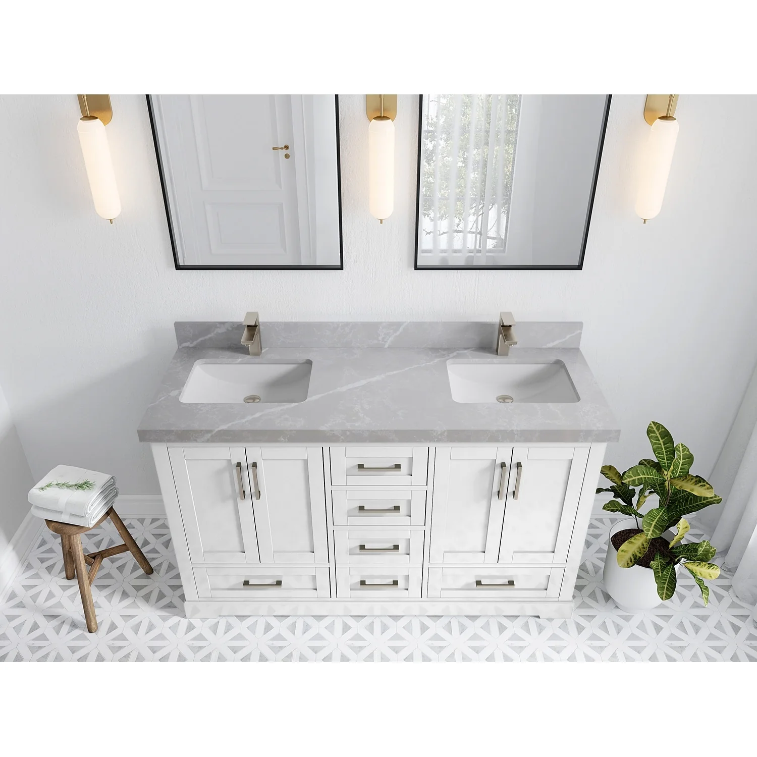 Willow Collection 60 in W x 22 in D x 36 in H Boston Double Bowl Sink Bathroom Vanity with Countertop