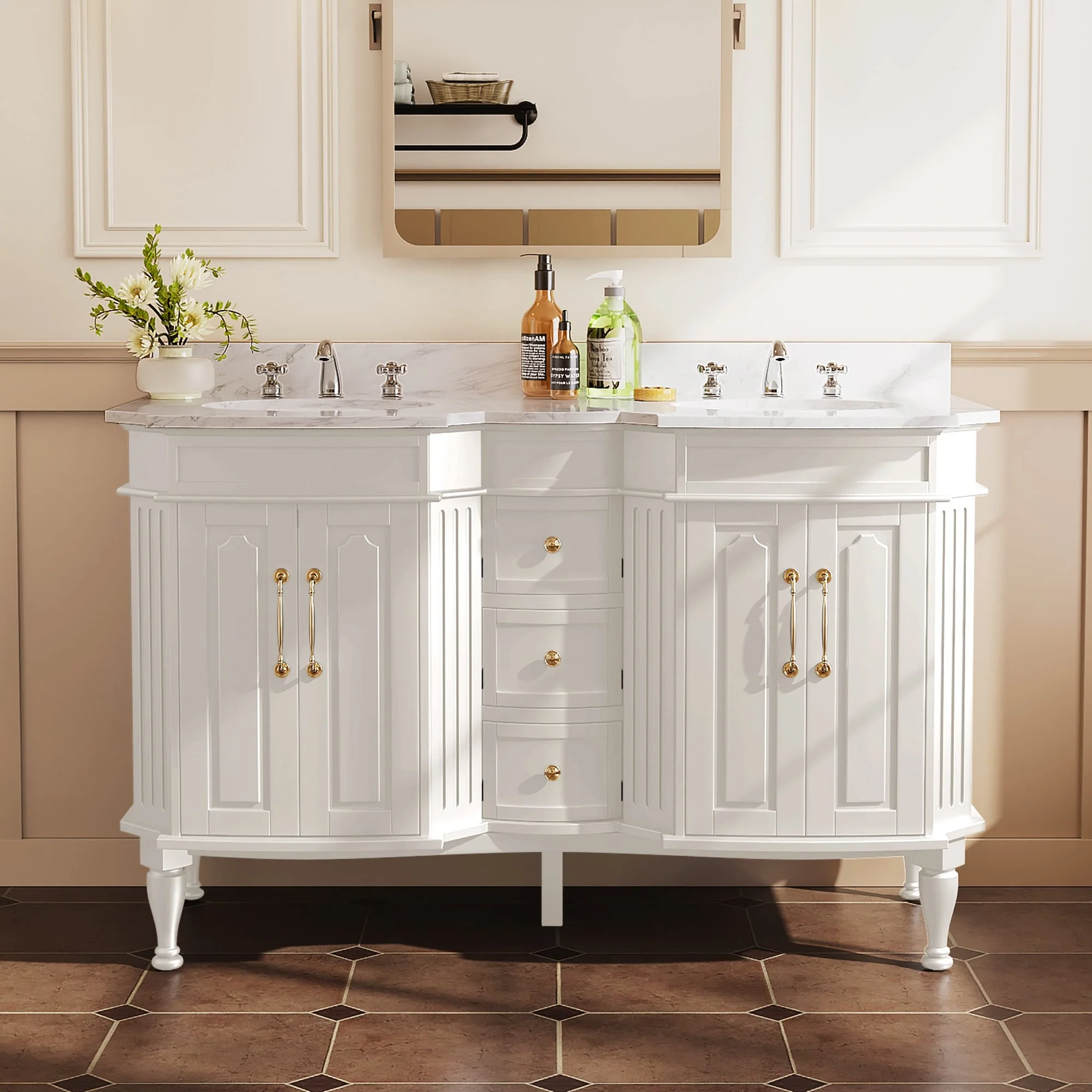 54-Inch European Style Solid Wood Bathroom Vanity with Sink – Elegant Detailing