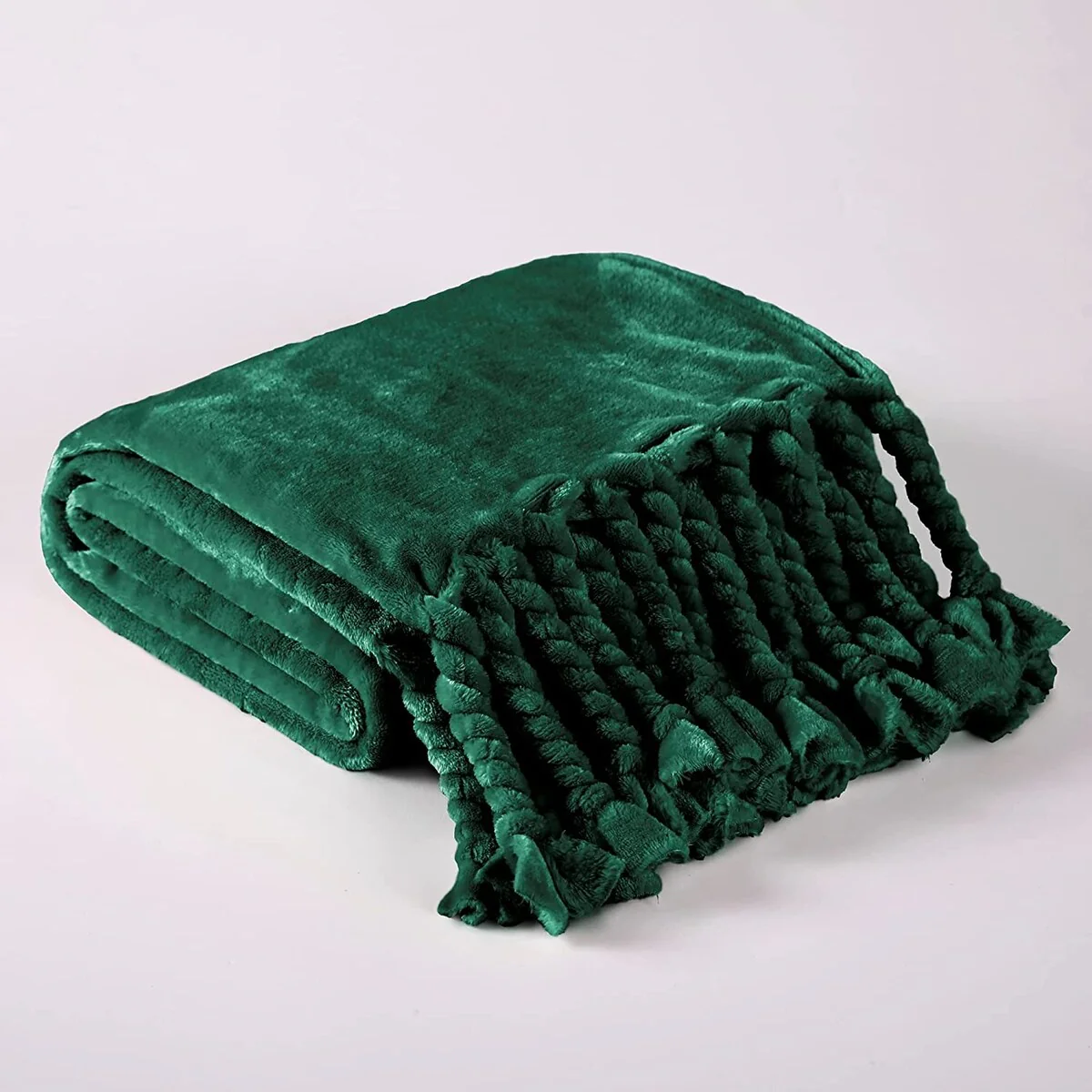 Fleece Throw Blanket with Fringe, for Sofa Bed Chair All Season