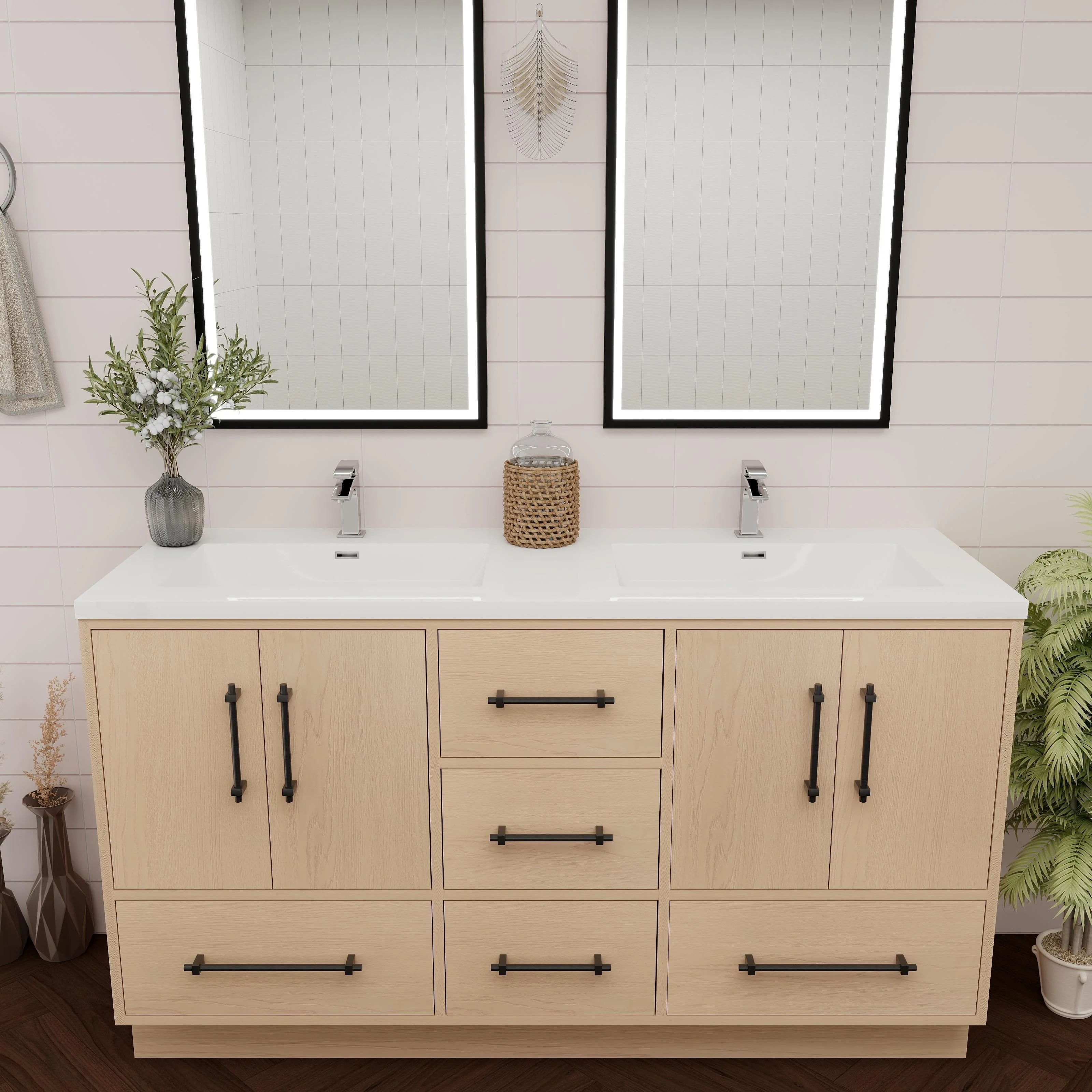 Victoria 60'' Freestanding Vanity with Double Reinforced Acrylic Sink - 59.5