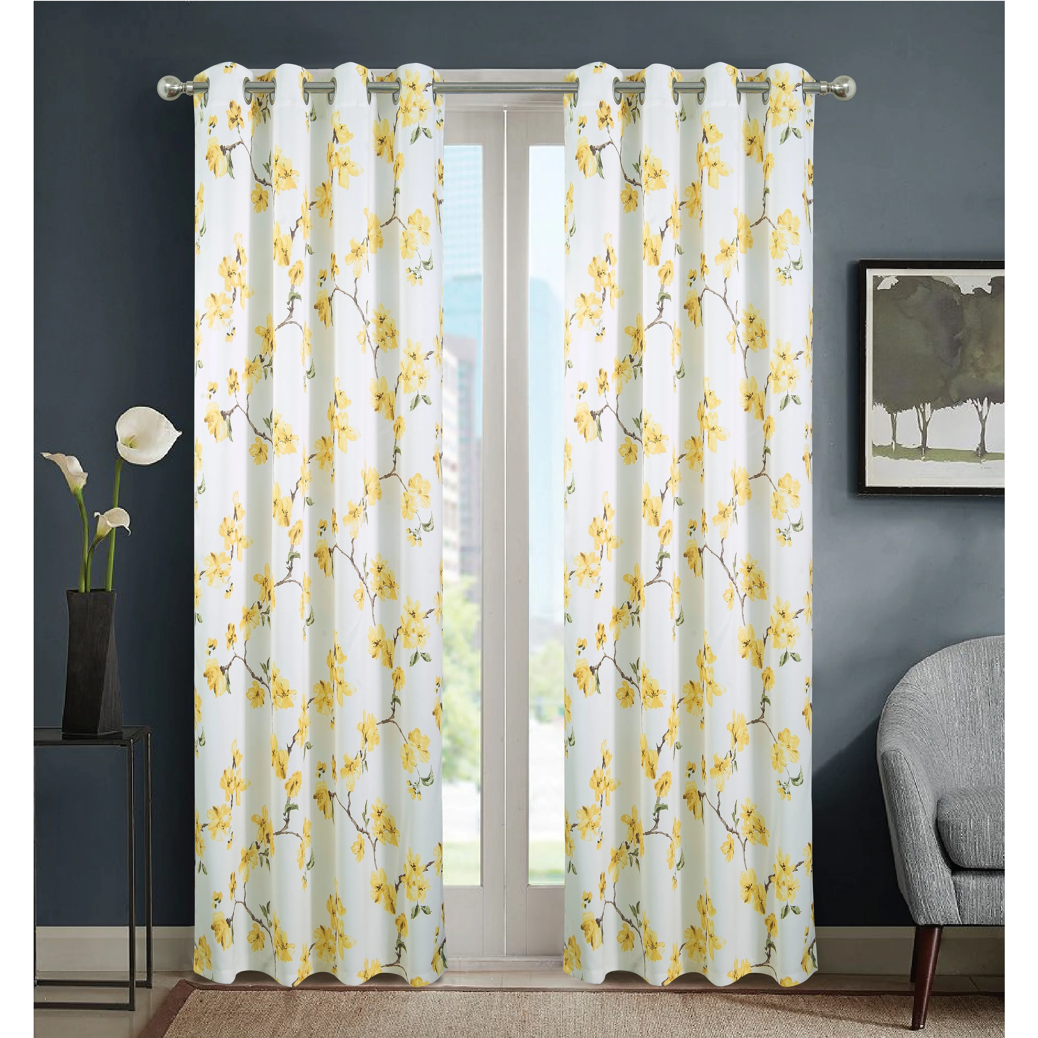 Lily Flowers Blackout Window Curtain 90 inch