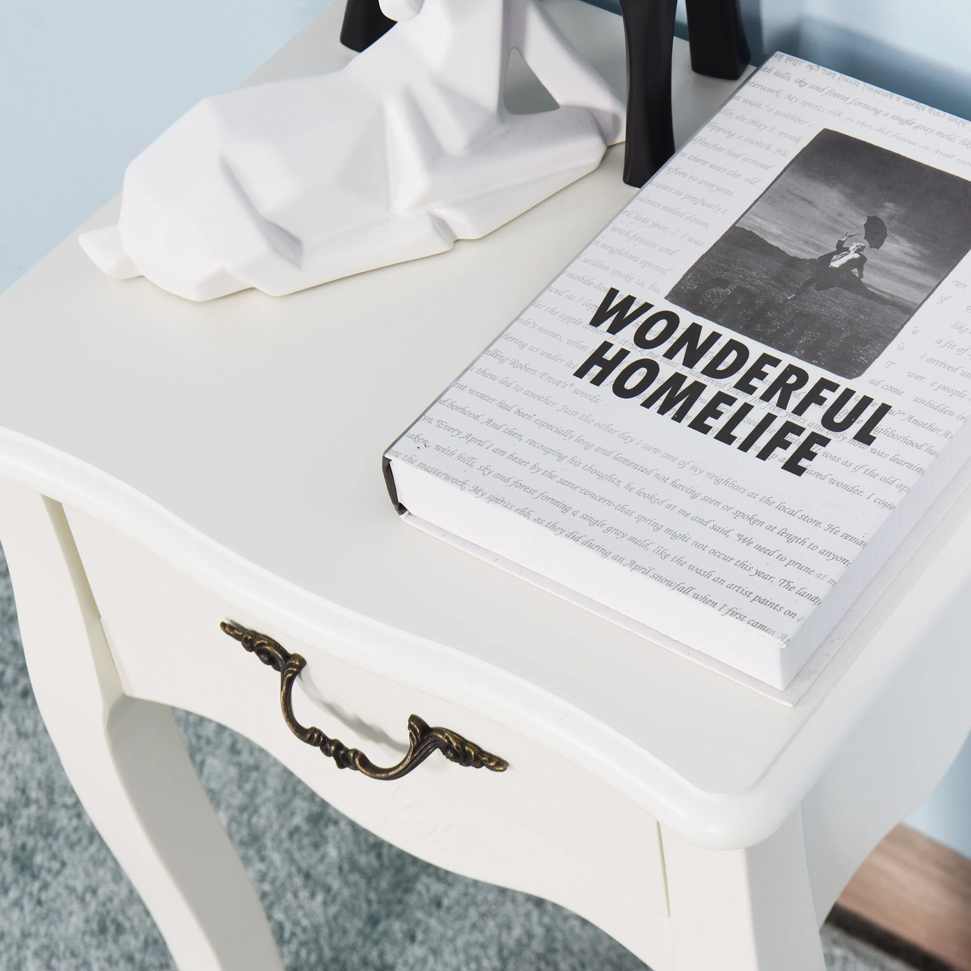 Bathroom Floor-standing Storage Table with a Drawer, 4 Curved Legs
