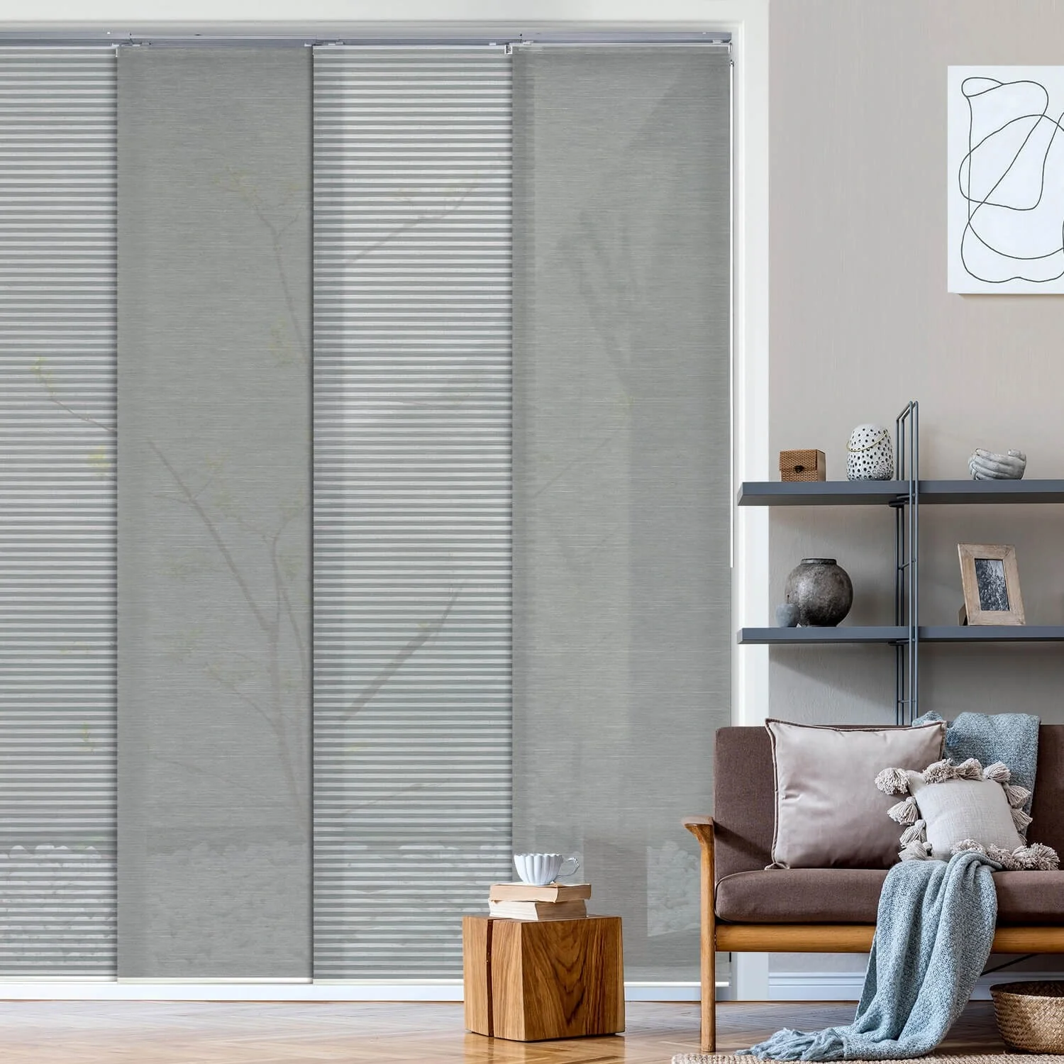 GoDear Design Natural Woven Adjustable Sliding Panel Track Blinds, Vertical Blinds, Cosmos Series, 45.8