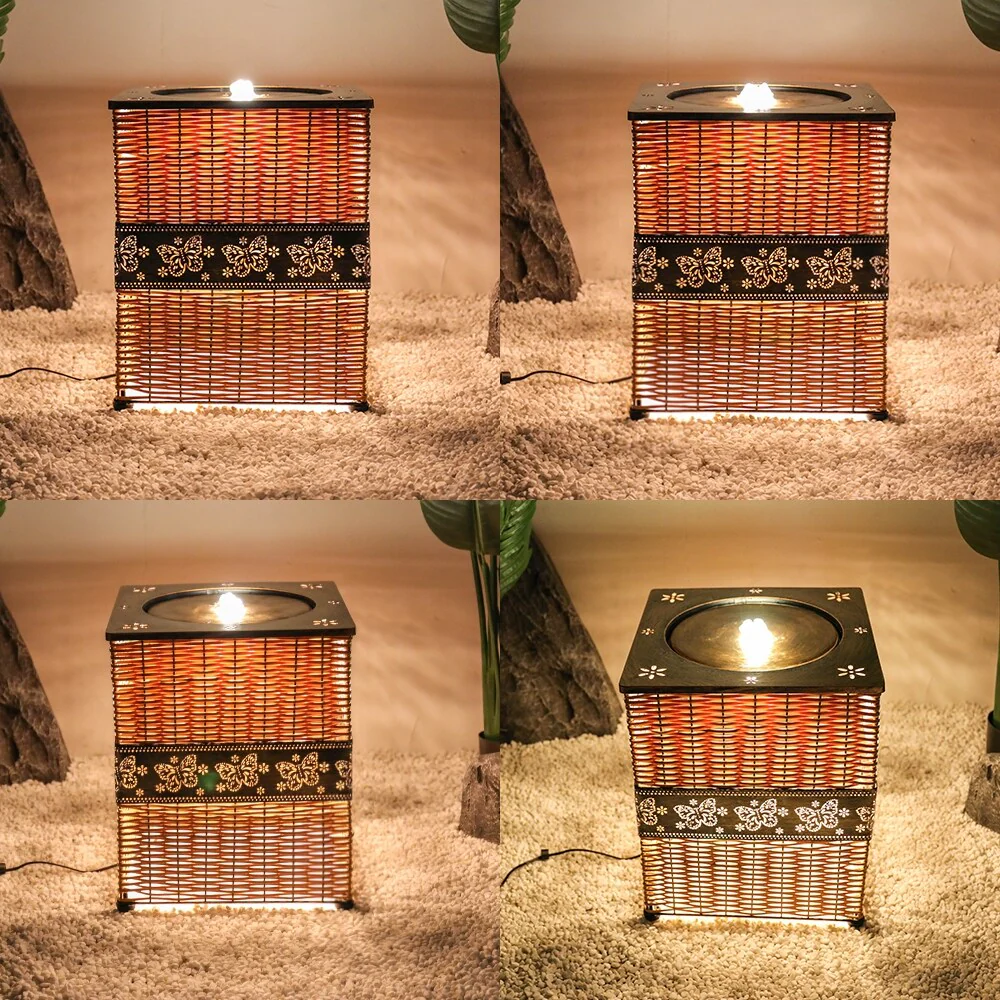 Indoor Rattan Water Fountain with LED Light for Home and Office Decor