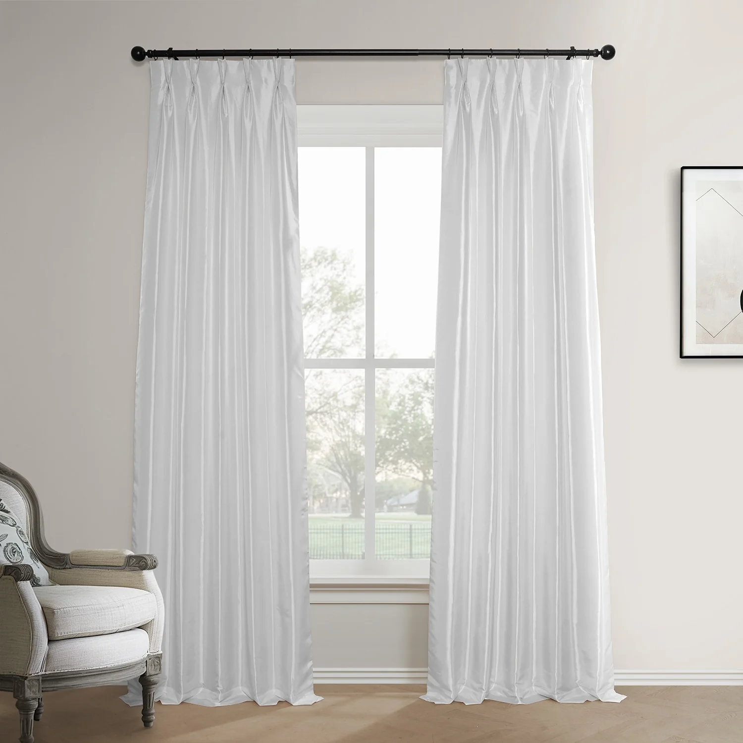 Exclusive Fabrics Faux Silk Taffeta French Pleated Blackout Curtains for Bedroom & Living Room Curtains Single Panel