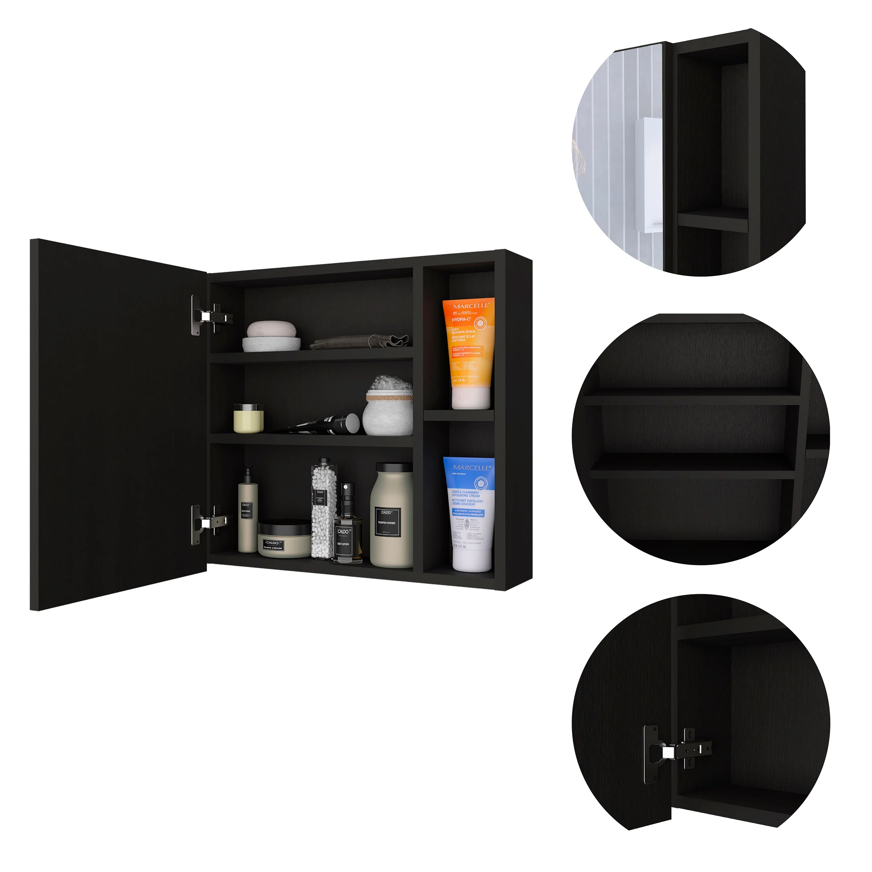 TUHOME Oman Medicine Cabinet with 2 Open Shelves, 3 Inner Shelves, and Mirror
