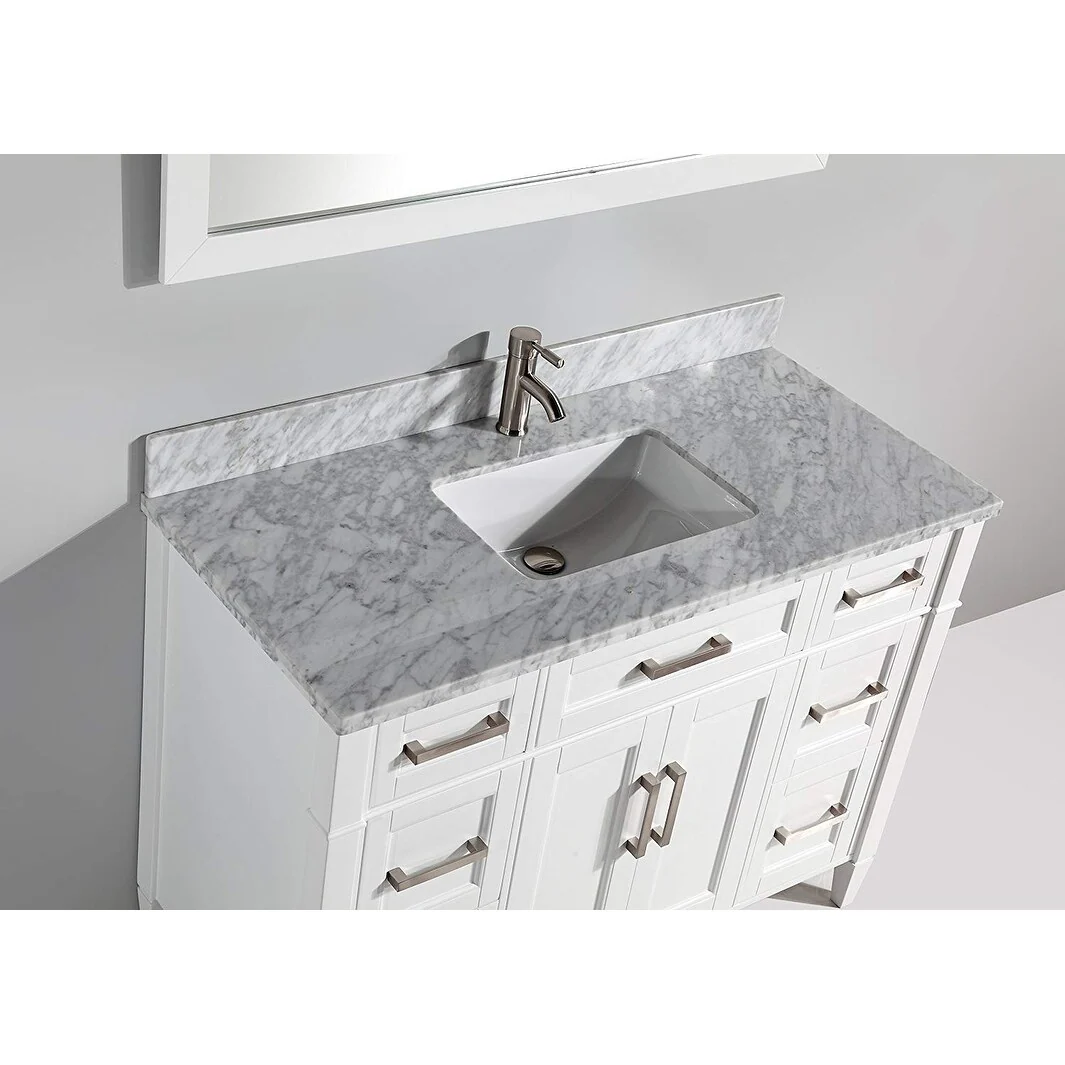 Vanity Art 60-Inch Single Sink Bathroom Vanity Set Carrara Marble Stone Top 7 Drawers 1 Shelf Undermount Sink with Free Mirror