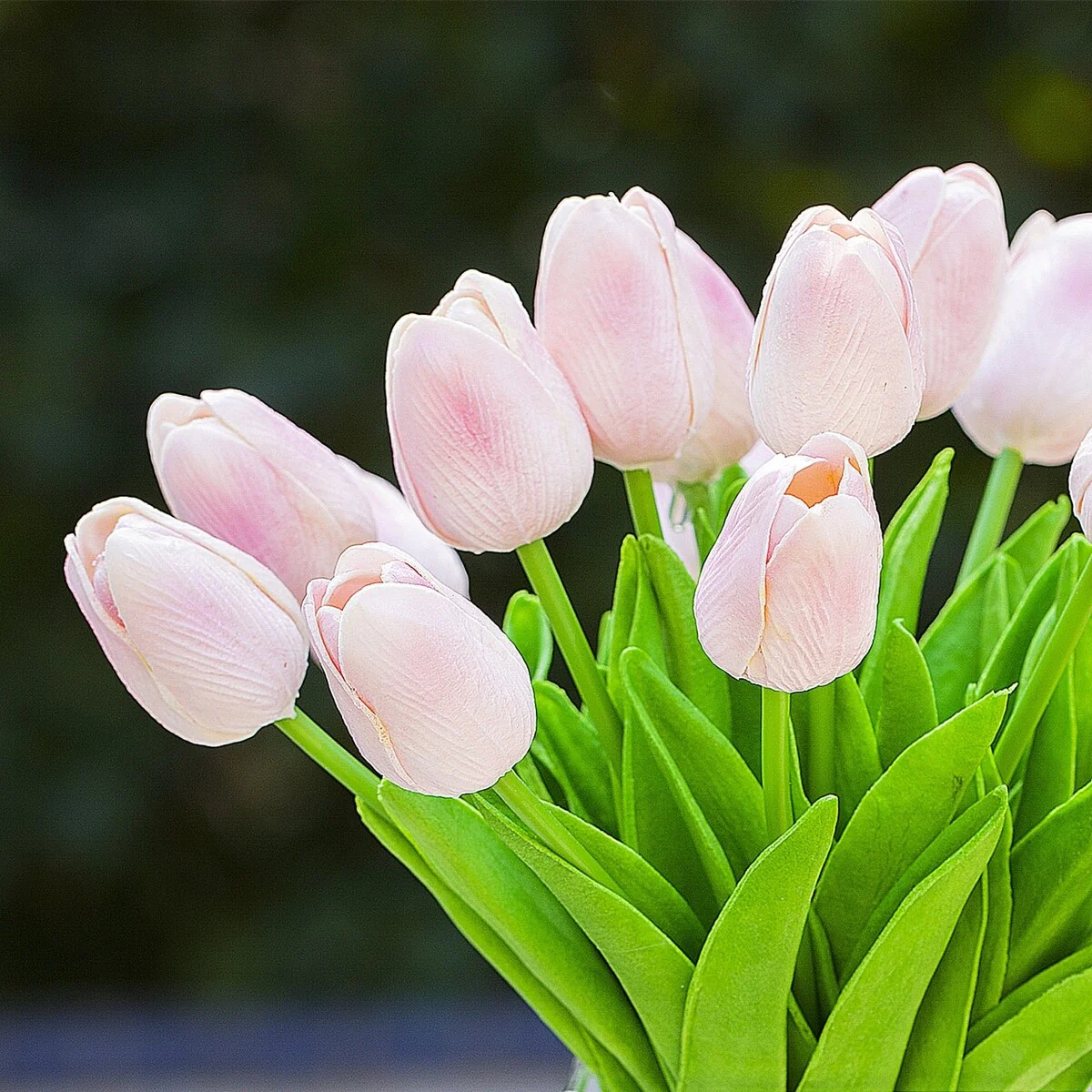 Enova Home 20 Pieces Artificial Real Touch Tulips Fake Silk Flowers Arrangement in Cube Glass Vase with Faux Water