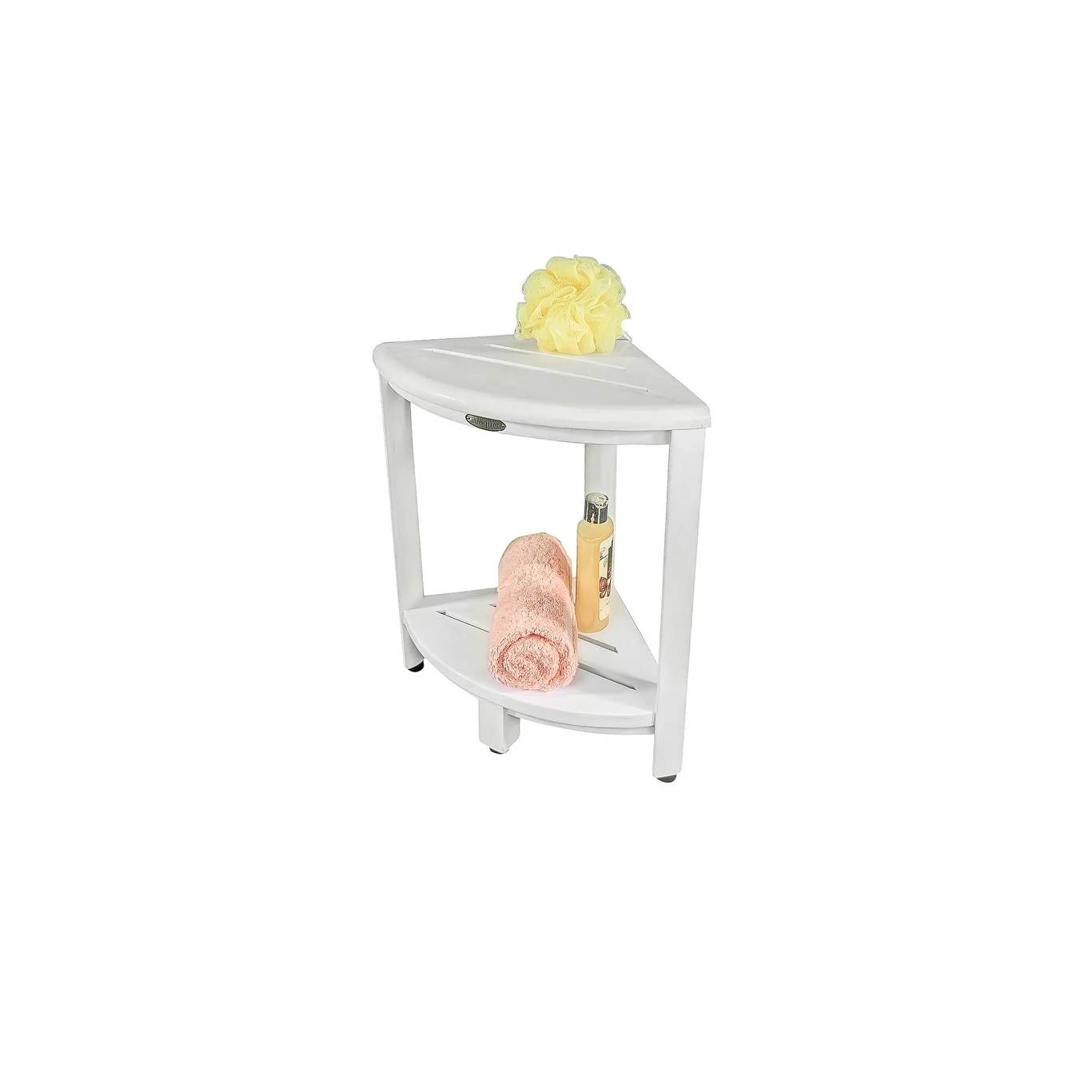 CoastalVogue Snazzy Corner Antique White Finish Teak Wood 2-tier shower & Bathroom shaving shelf 12-inches Wide x 18-inches Tall