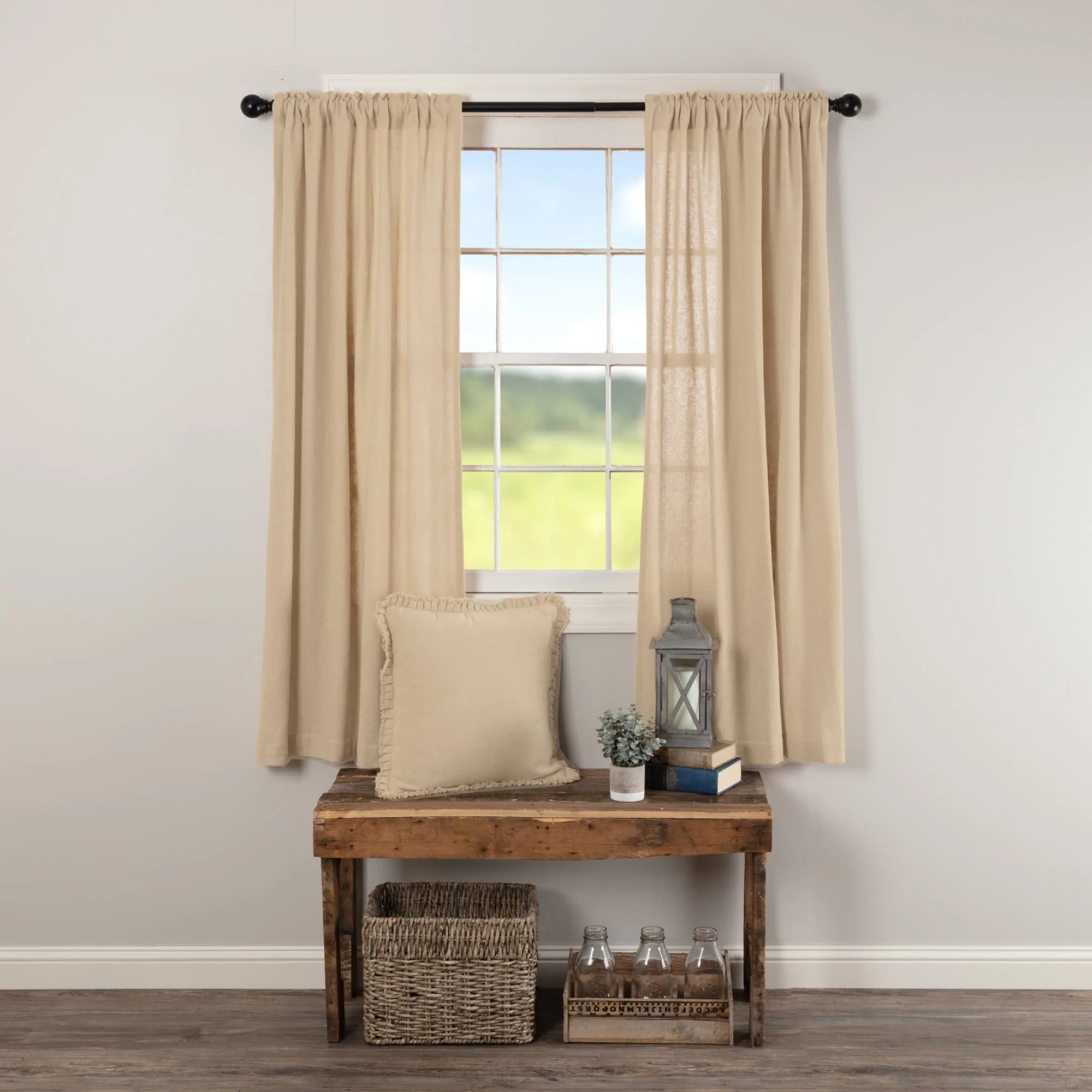 Farmhouse Curtains VHC Cotton Burlap Short Panel 63x36 Pair Rod Pocket Cotton Solid Color - Short Panel 63x36