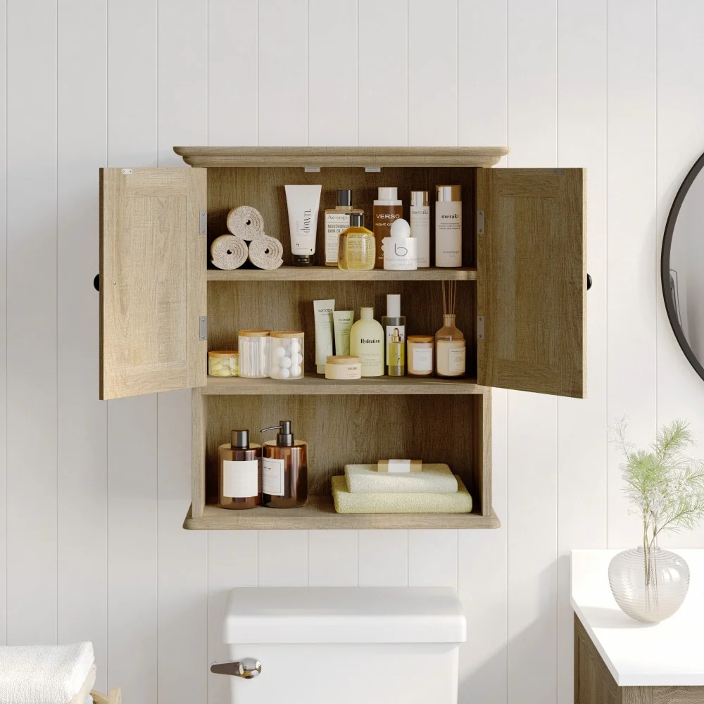 Farmhouse Wall Mount Medicine Cabinet with Adjustable Shelf and Dual Doors