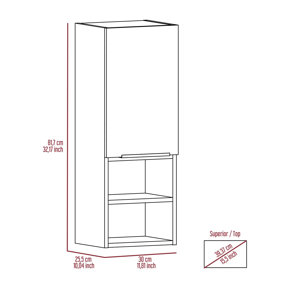 Mila Bathroom Cabinet, Two Internal Shelves, Two External Shelves, Single Door -White