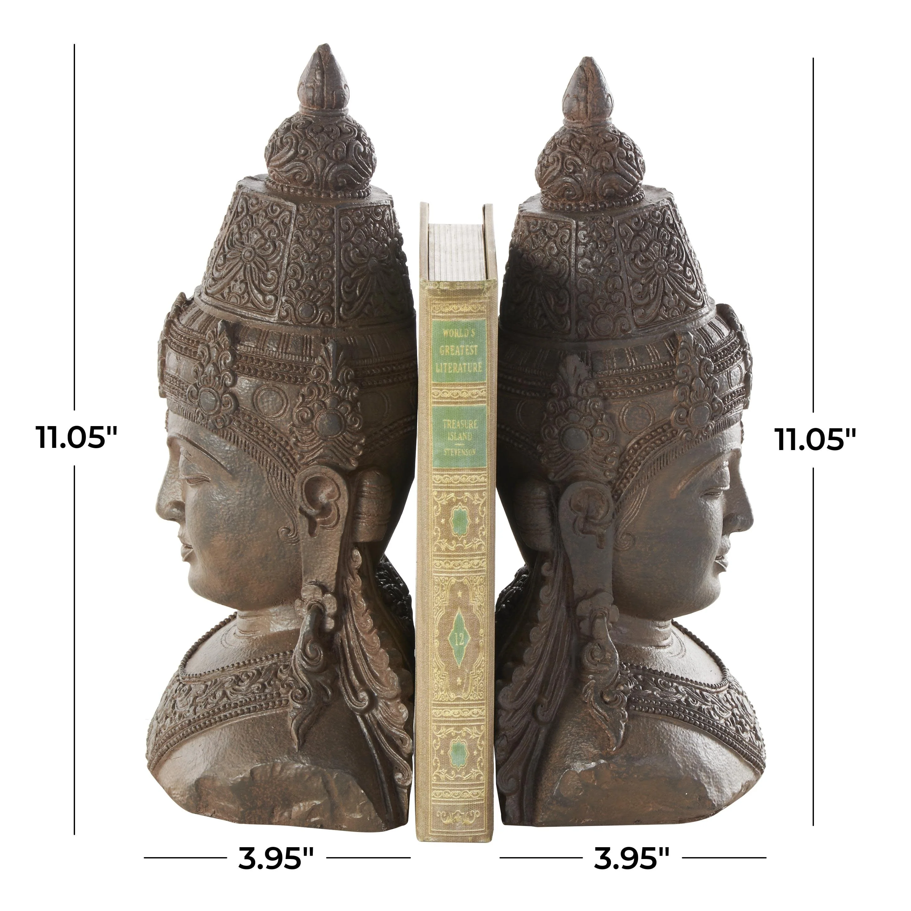 Resin Buddha Weathered Decorative Bookends with Intricate Carvings - Set of 2 Bronze - Roche River Decor