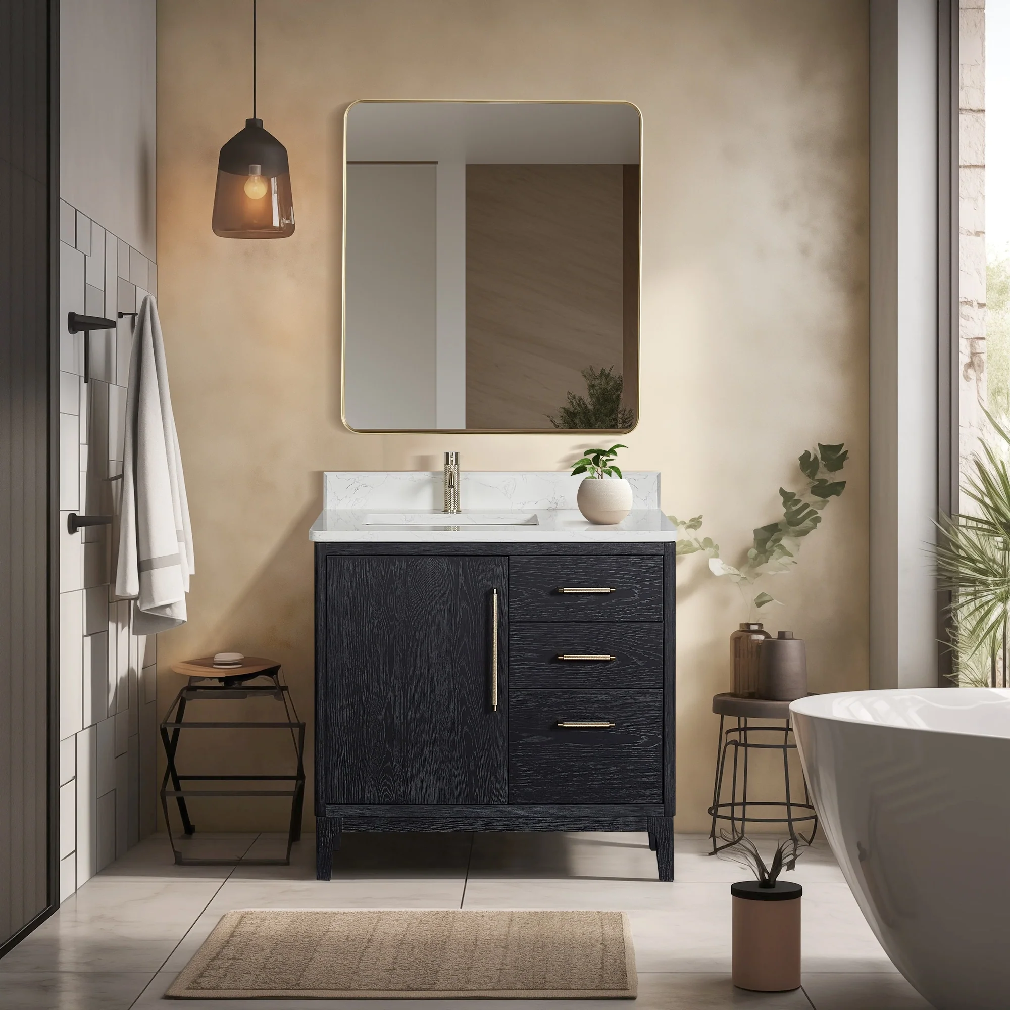 Gara Single Bath Vanity with Composite Stone Top and Mirror