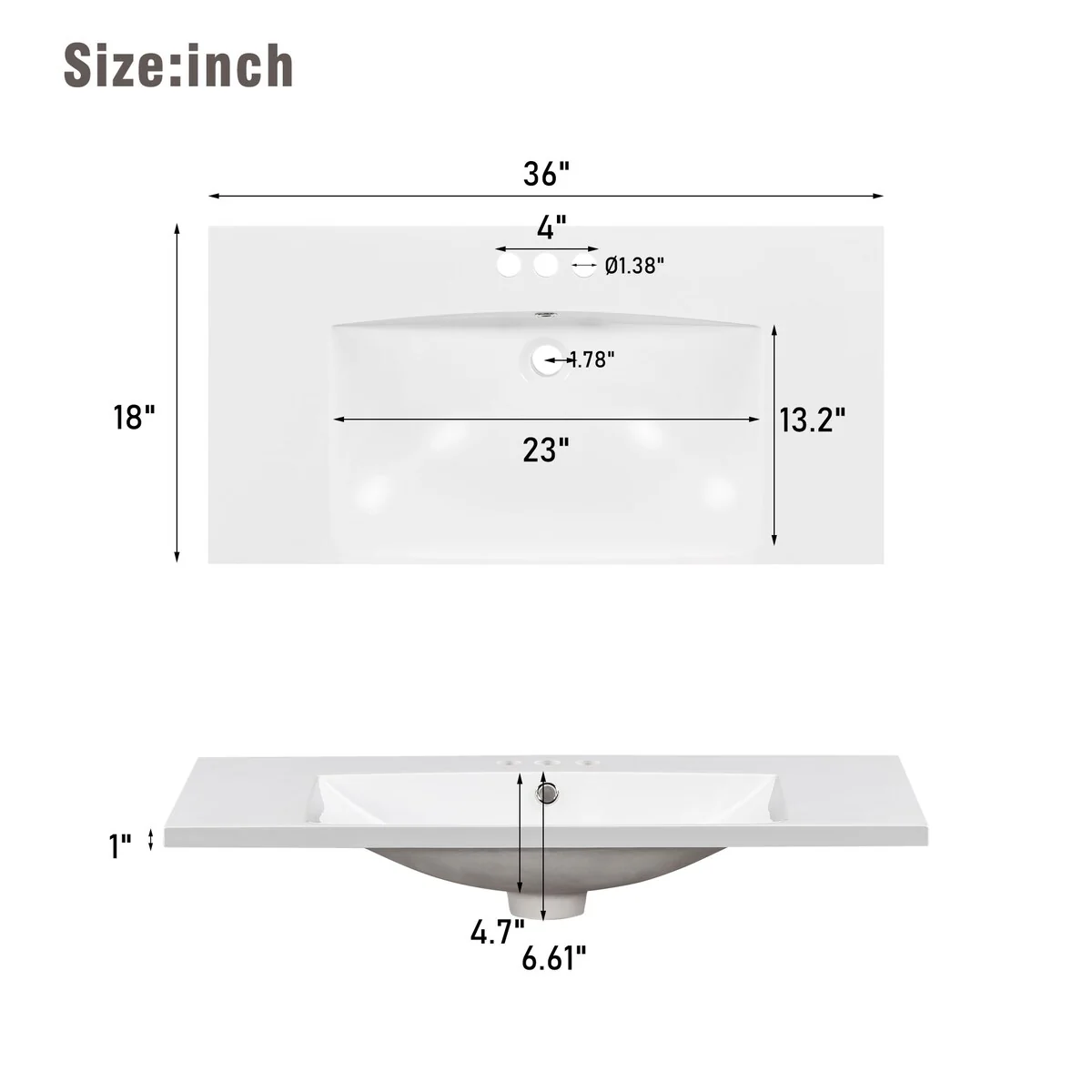 36 in. W Freestanding Bath Vanity with White Resin Sink,4 Drawers and 1 Door
