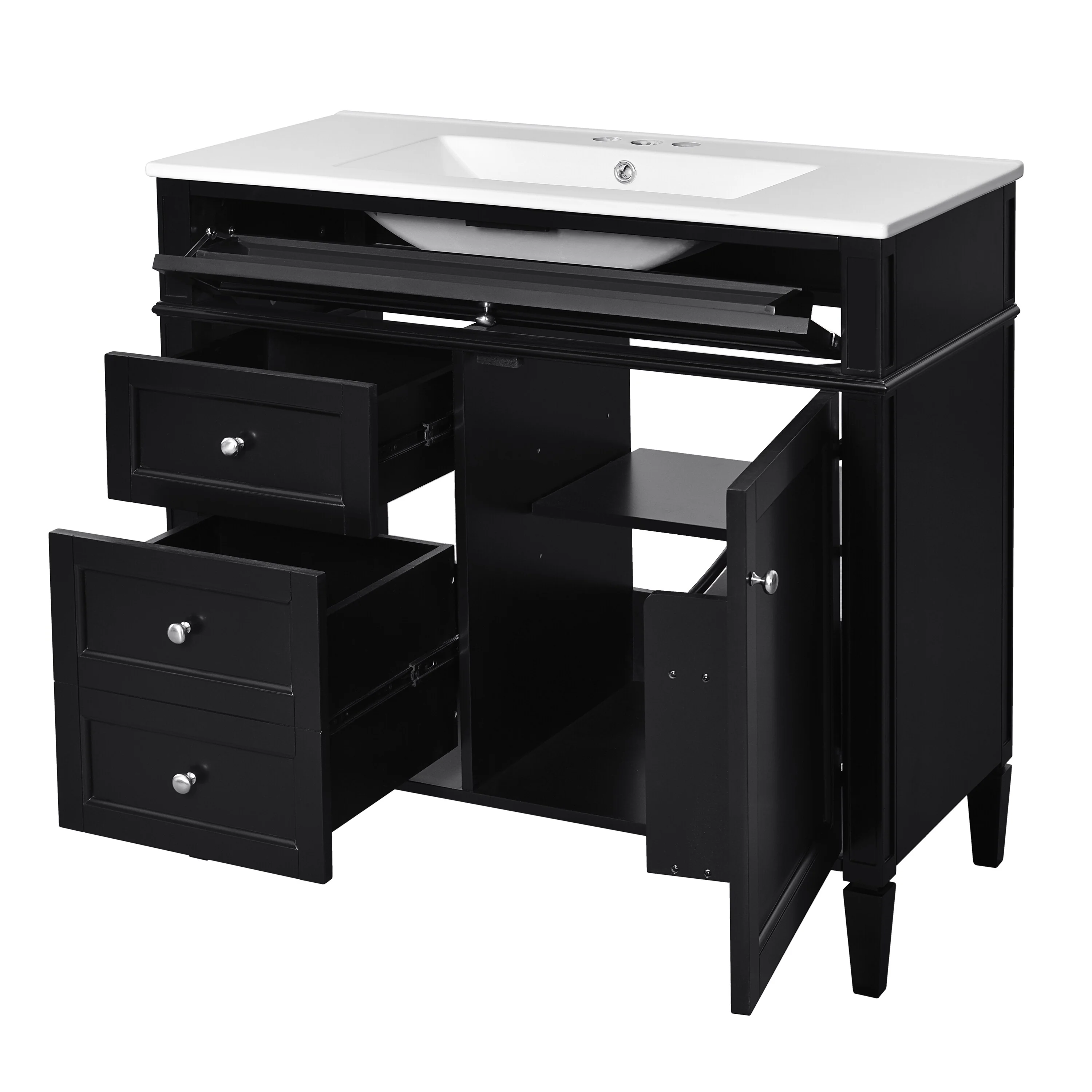 Bathroom Vanity with Single Sink, Bathroom Vanities with 2 Drawers, Bathroom Storage Cabinet with 1 Tip-Out Drawer and 1 Door