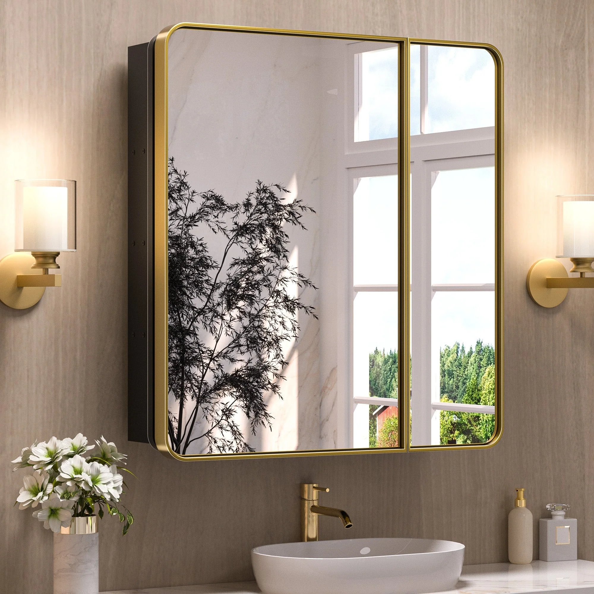 KEONJINN Medicine Cabinets for Bathroom with Mirror, Stainless Steel 1-3 Framed Doors