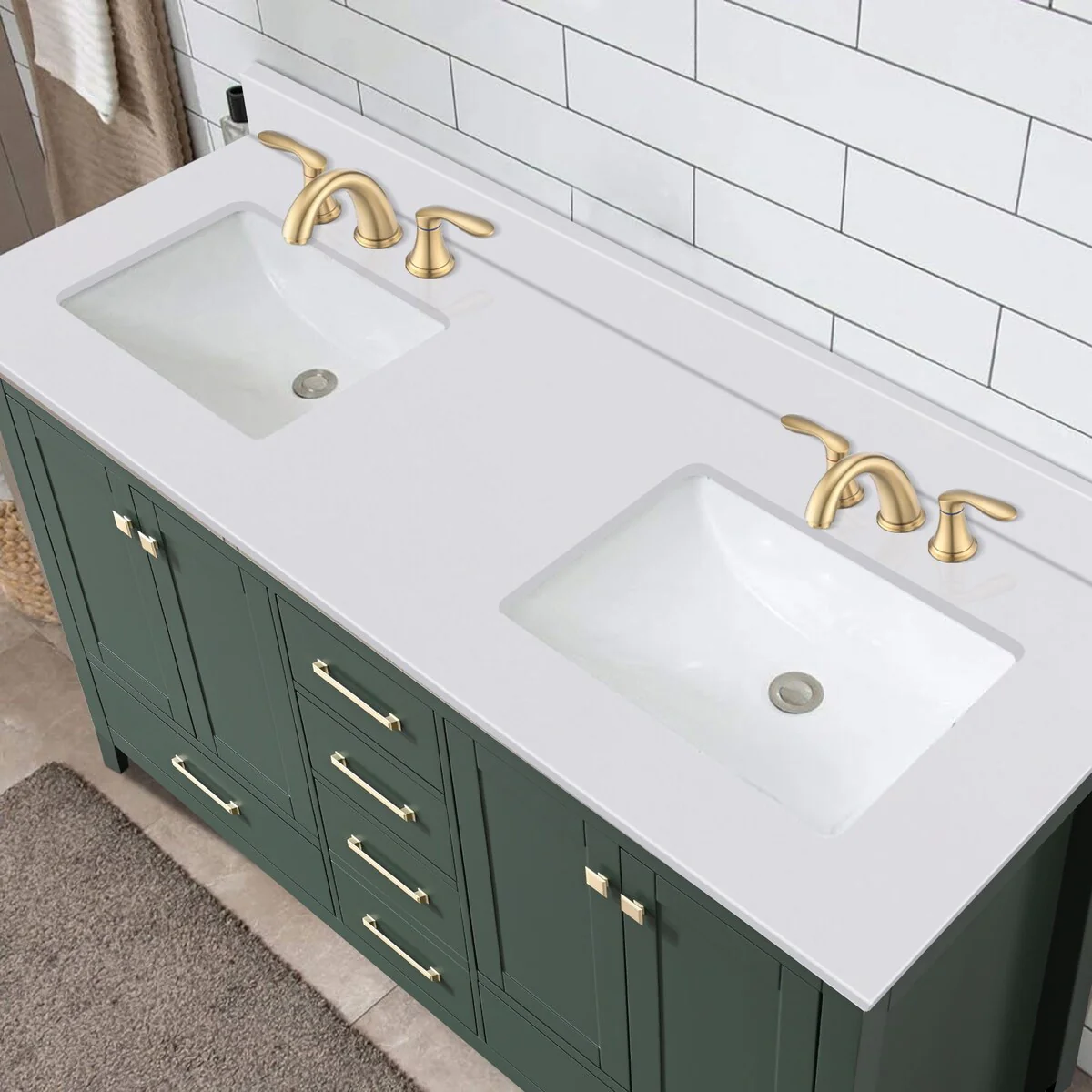 PROOX 60 inch Culture Marble Bath Solid White Vanity top with Double Rectangular Sink
