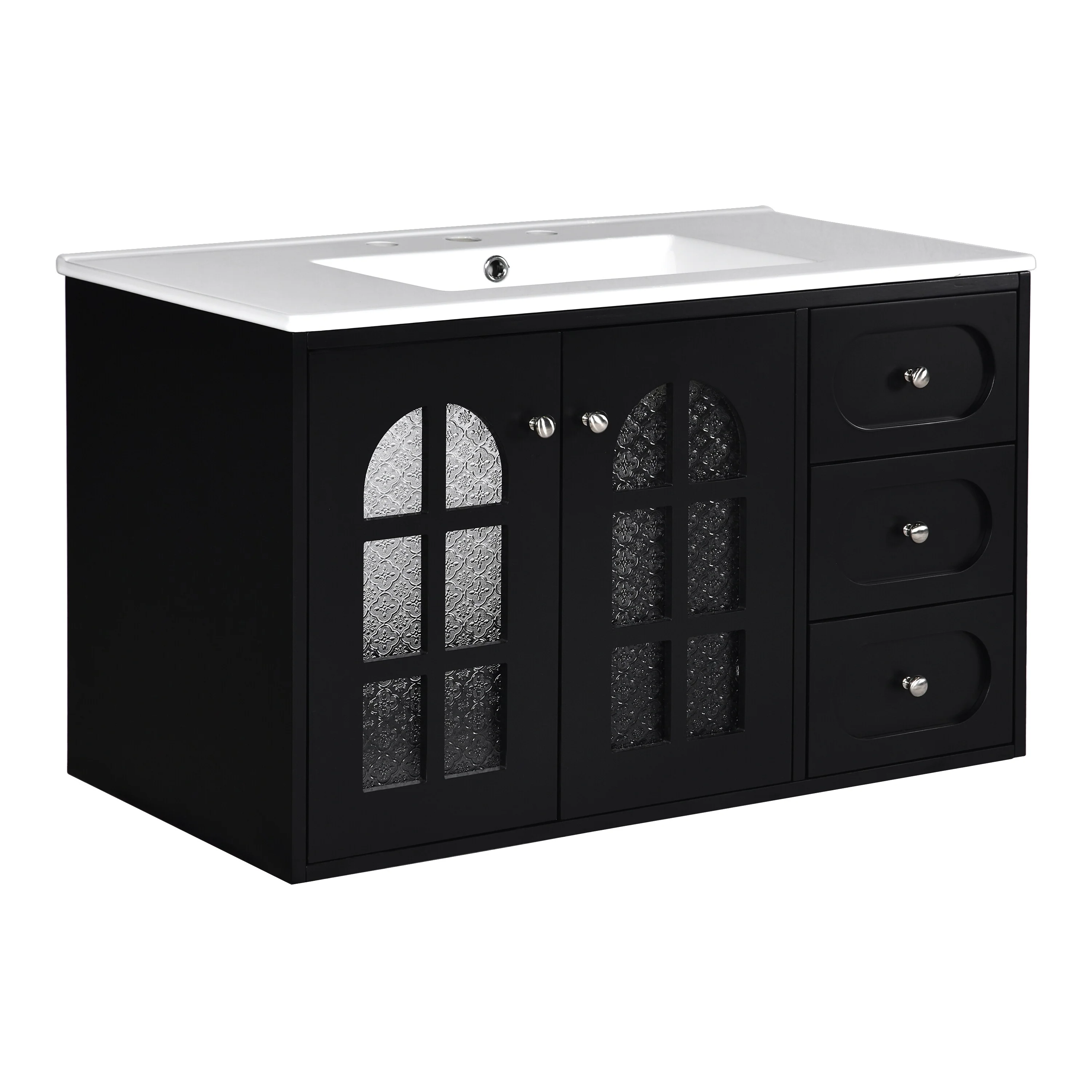 GDFStudio 36 Inch Floating Bathroom Vanity with Ceramic Sink, Wall Mounted Bathroom Cabinet with 3 Drawers