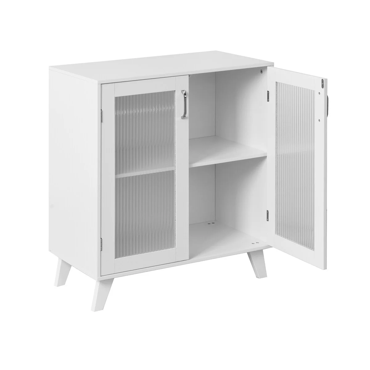 2-Glass Door Bathroom Cabinet, Modern White Cupboard Storage Organizer with Adjustable Shelf - 27