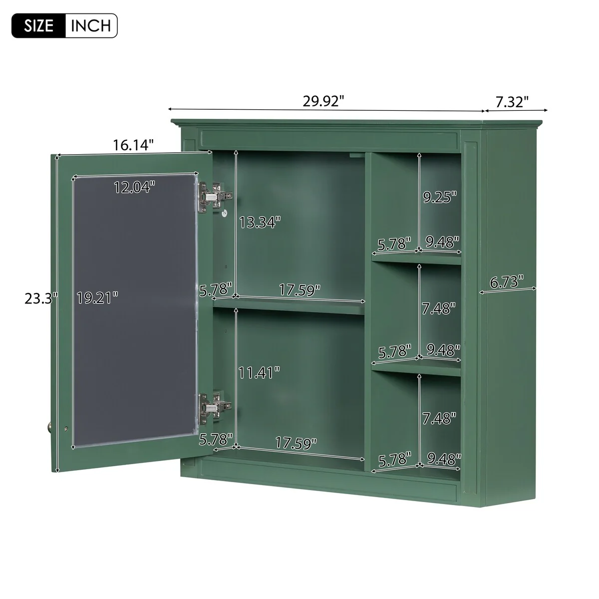 30'' x 28'' Wall Mounted Bathroom Storage Cabinet, Modern Bathroom Wall Cabinet with Mirror,Mirror Cabinet with 3 Open Shelves
