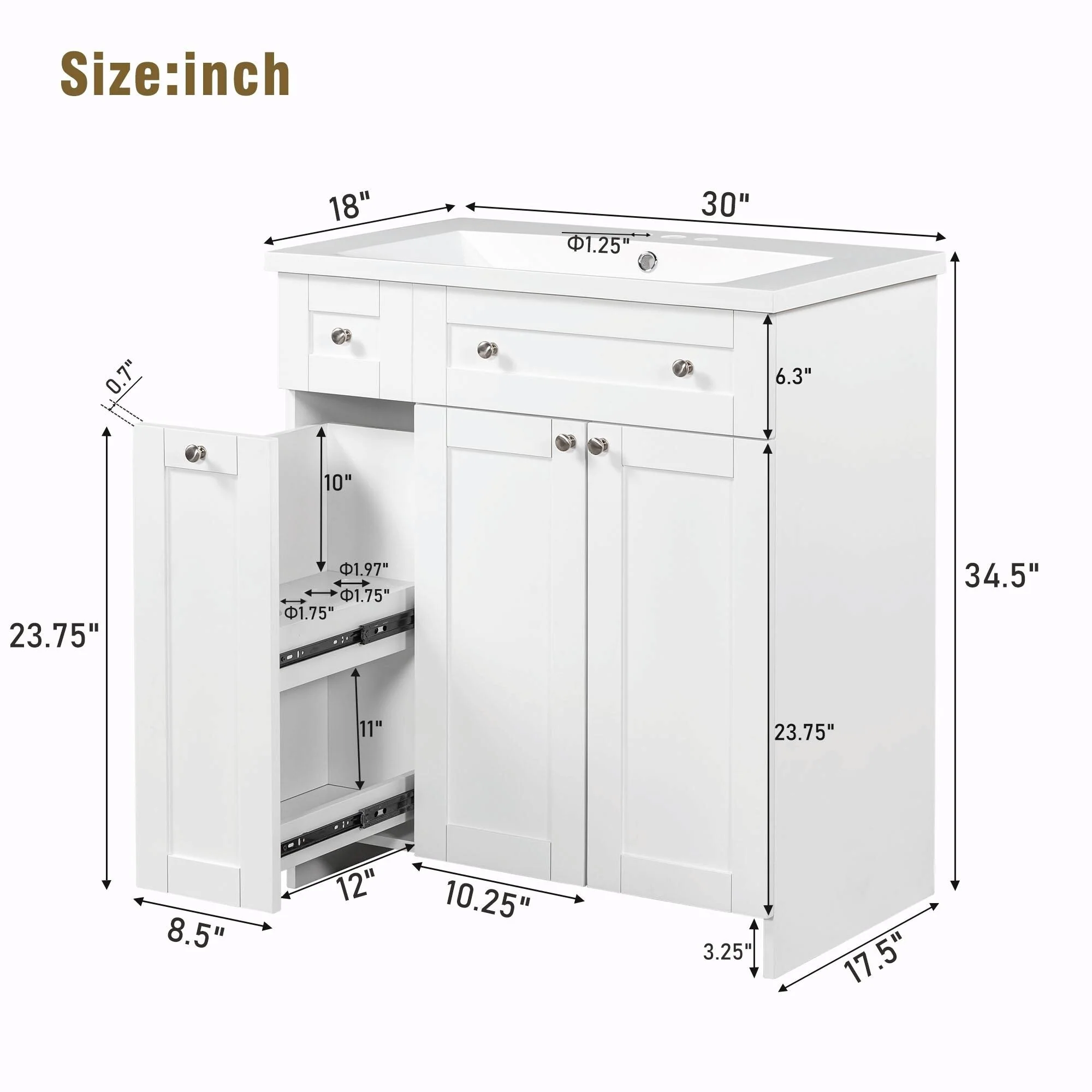30-Inch Bathroom Vanity with Ceramic Sink Combo