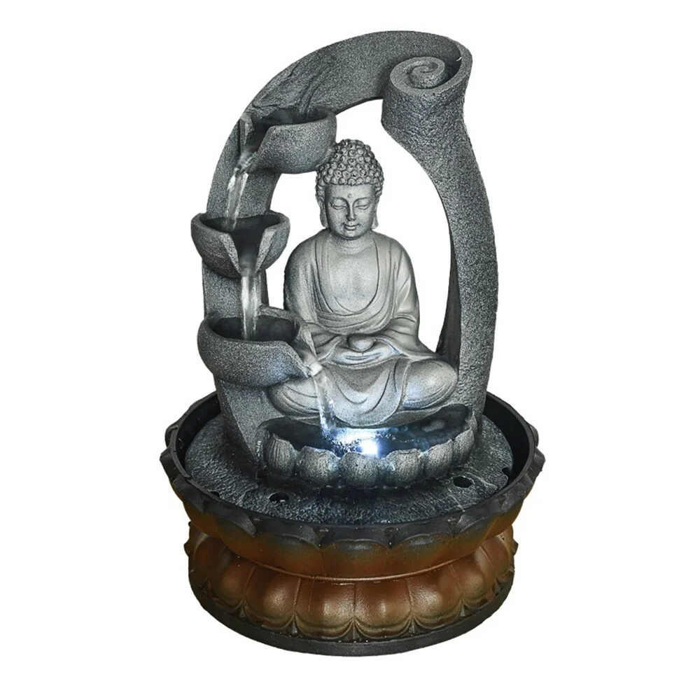 Sitting Buddha Fountain LED Indoor Table Waterfall Fountain Home Decor