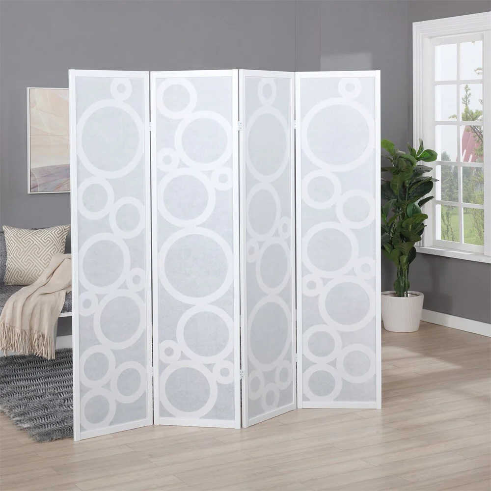 4-Panel Wood Room Divider with Circle Pattern
