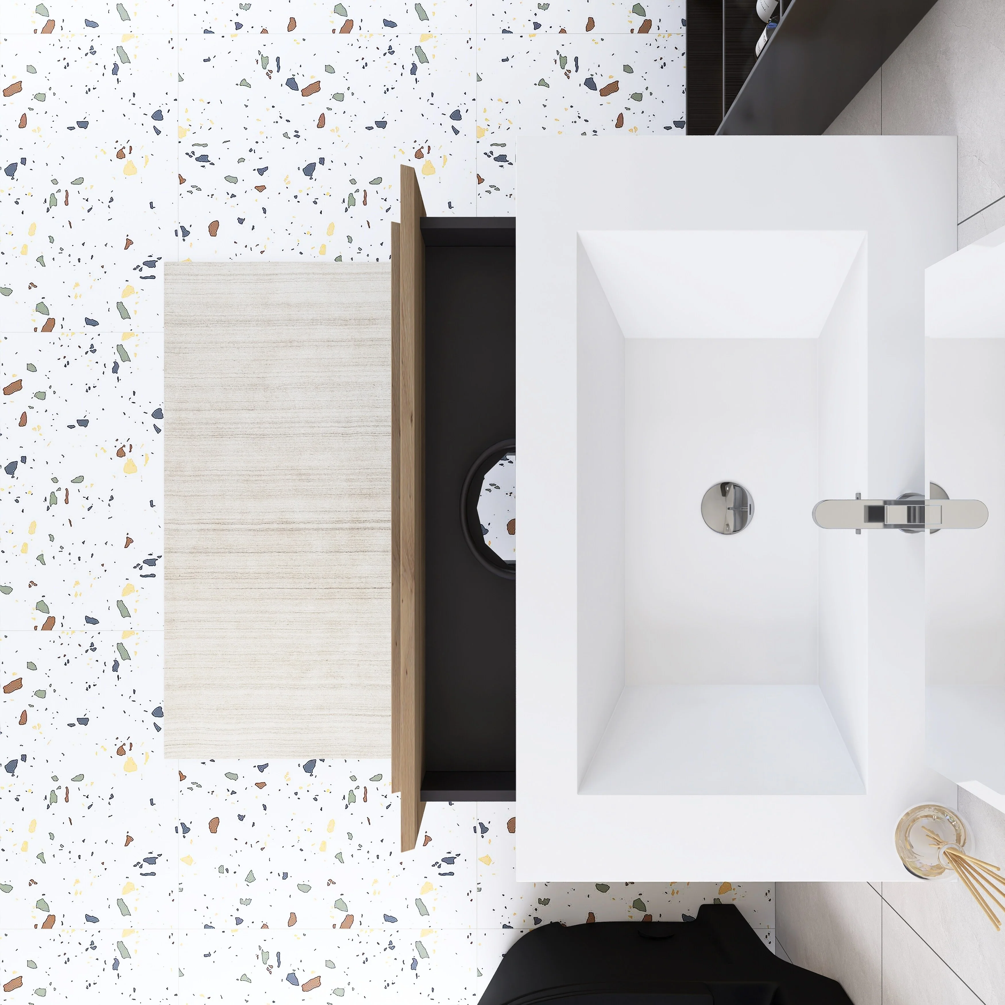 Angela Wall Mounted Bathroom Vanity in F. Oak with White Cultured Marble Top
