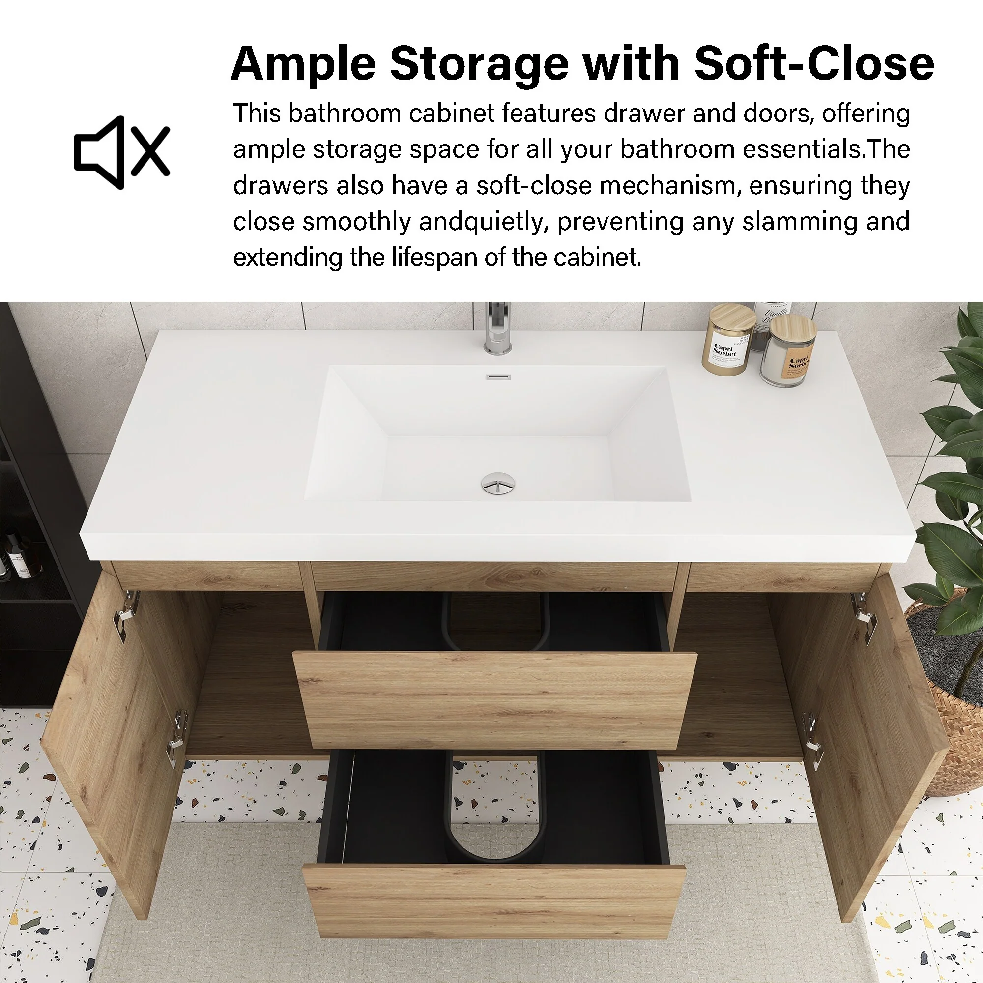 Angela Wall Mounted Bathroom Vanity in F. Oak with White Cultured Marble Top