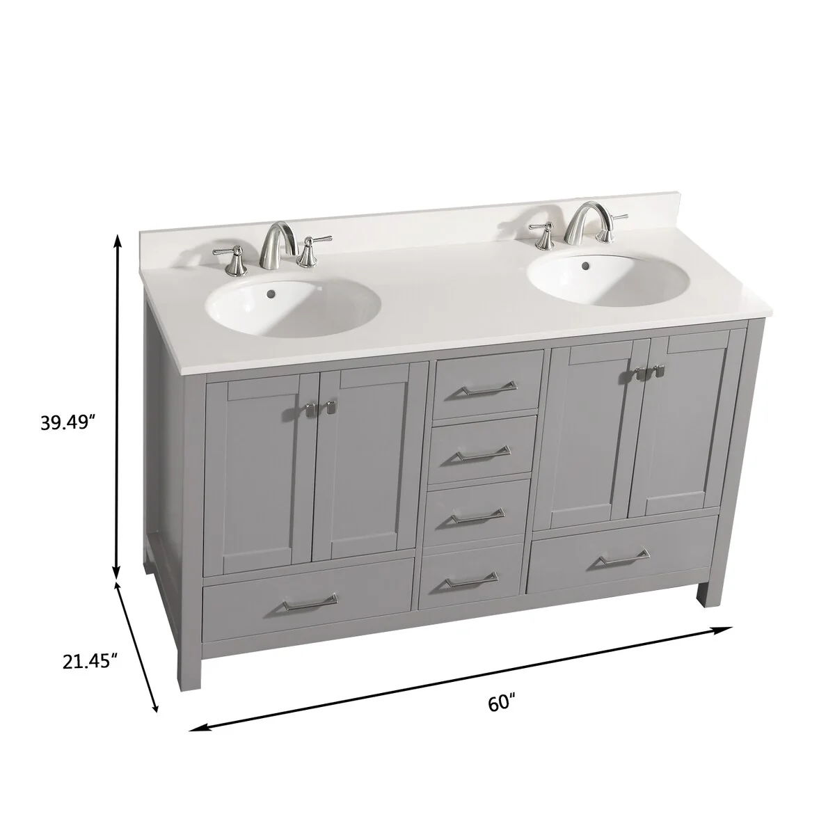 BATHLET 60 inch Quartz Countertop Double Sink Bathroom Vanity Set