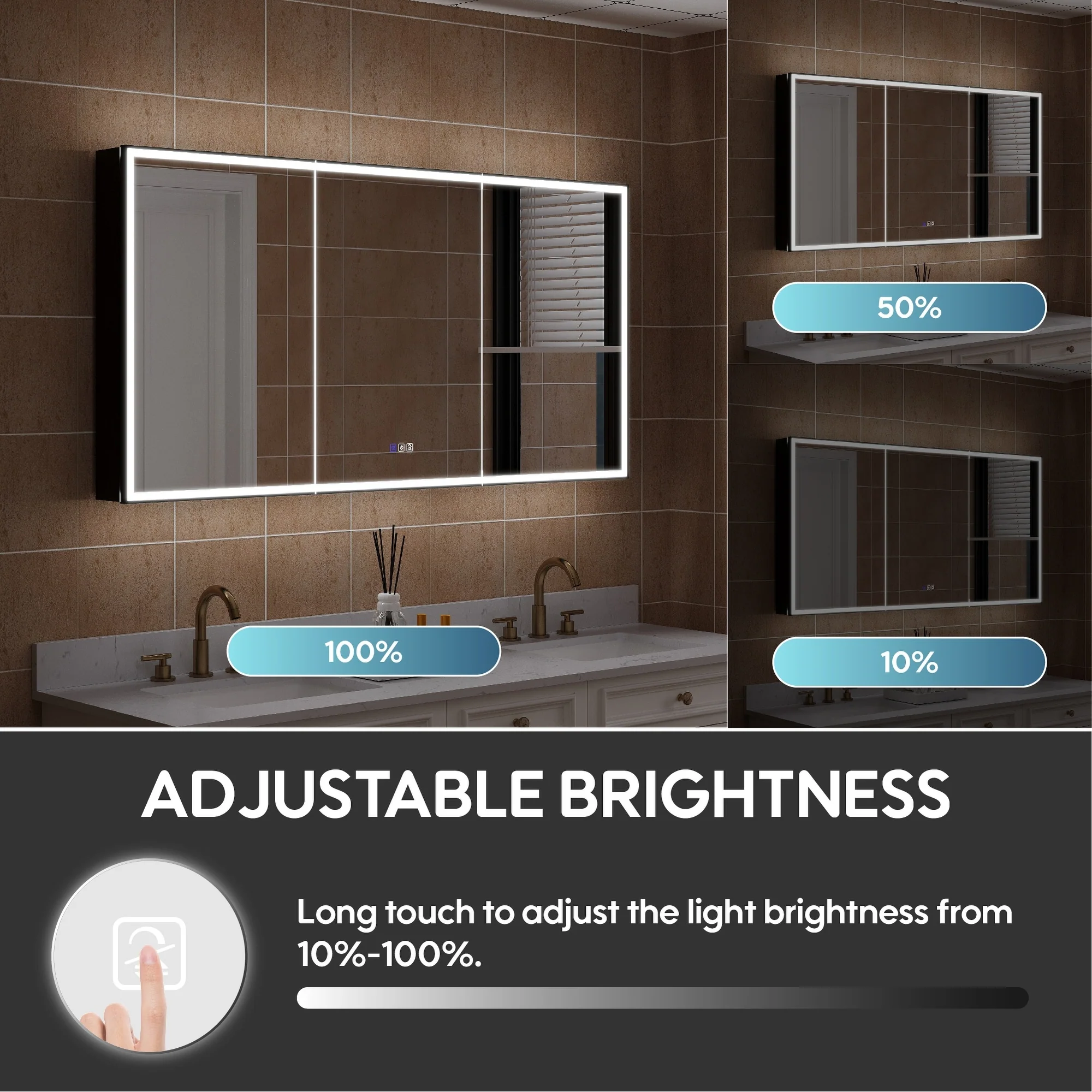 30'' H Recessed Or Surface Wall Mounted LED Mirror Cabinet With Mirror And Adjustable Shelves,Black Frame