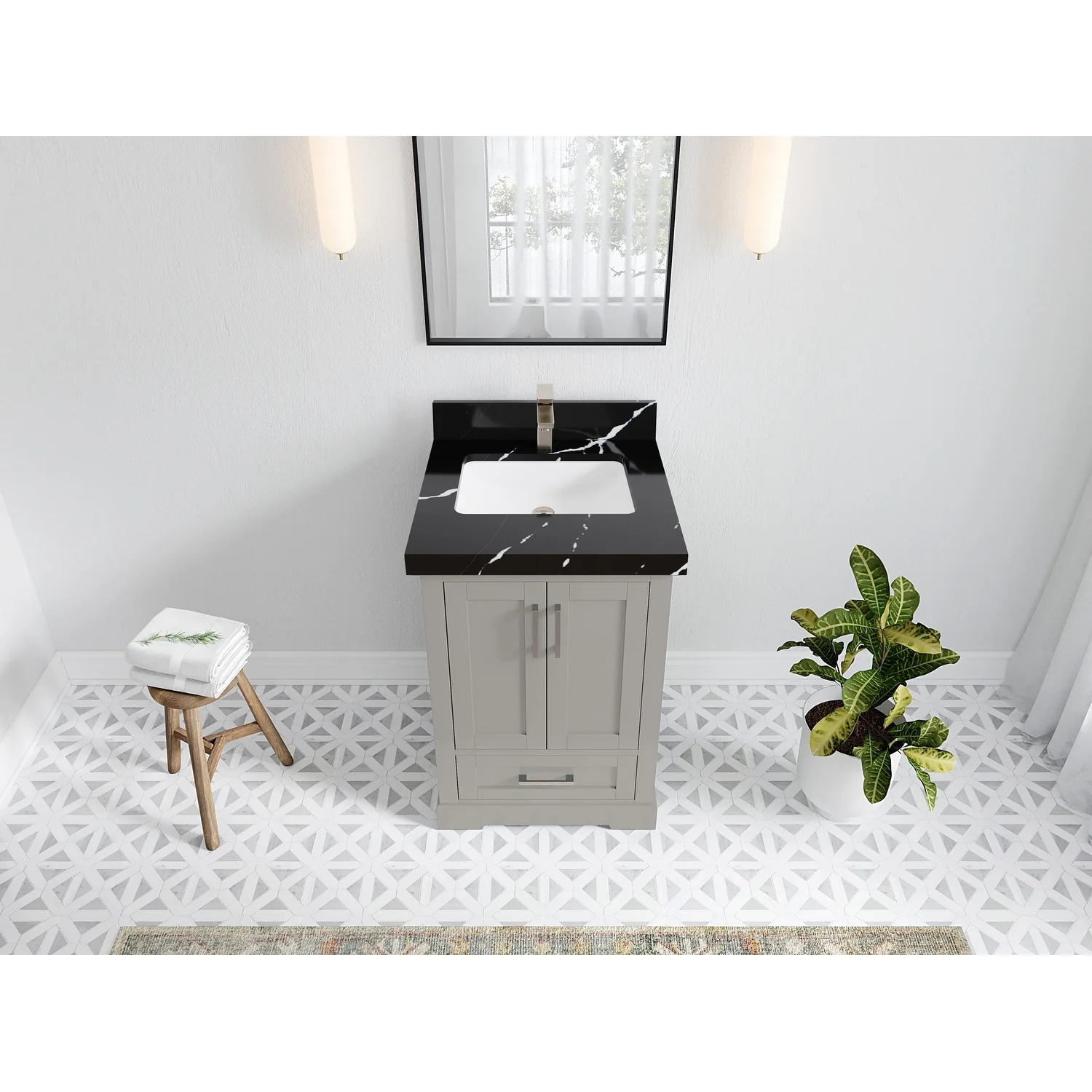 Willow Collection 30 in W x 22 in D x 36 in H Reeded Boston Single Bowl Sink Bathroom Vanity with Quartz or Marble Countertop