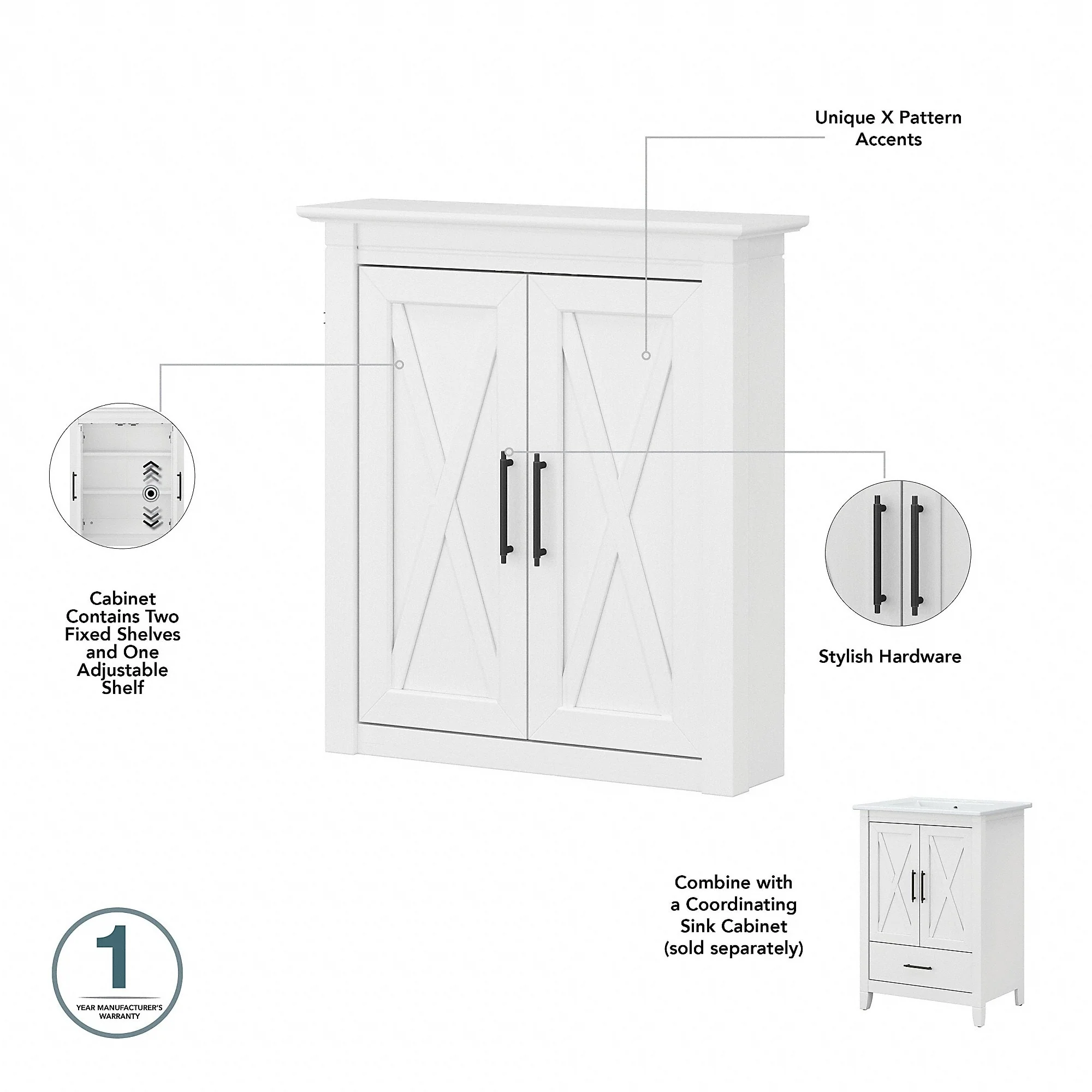 Key West Bathroom Wall Cabinet with Doors by Bush Furniture