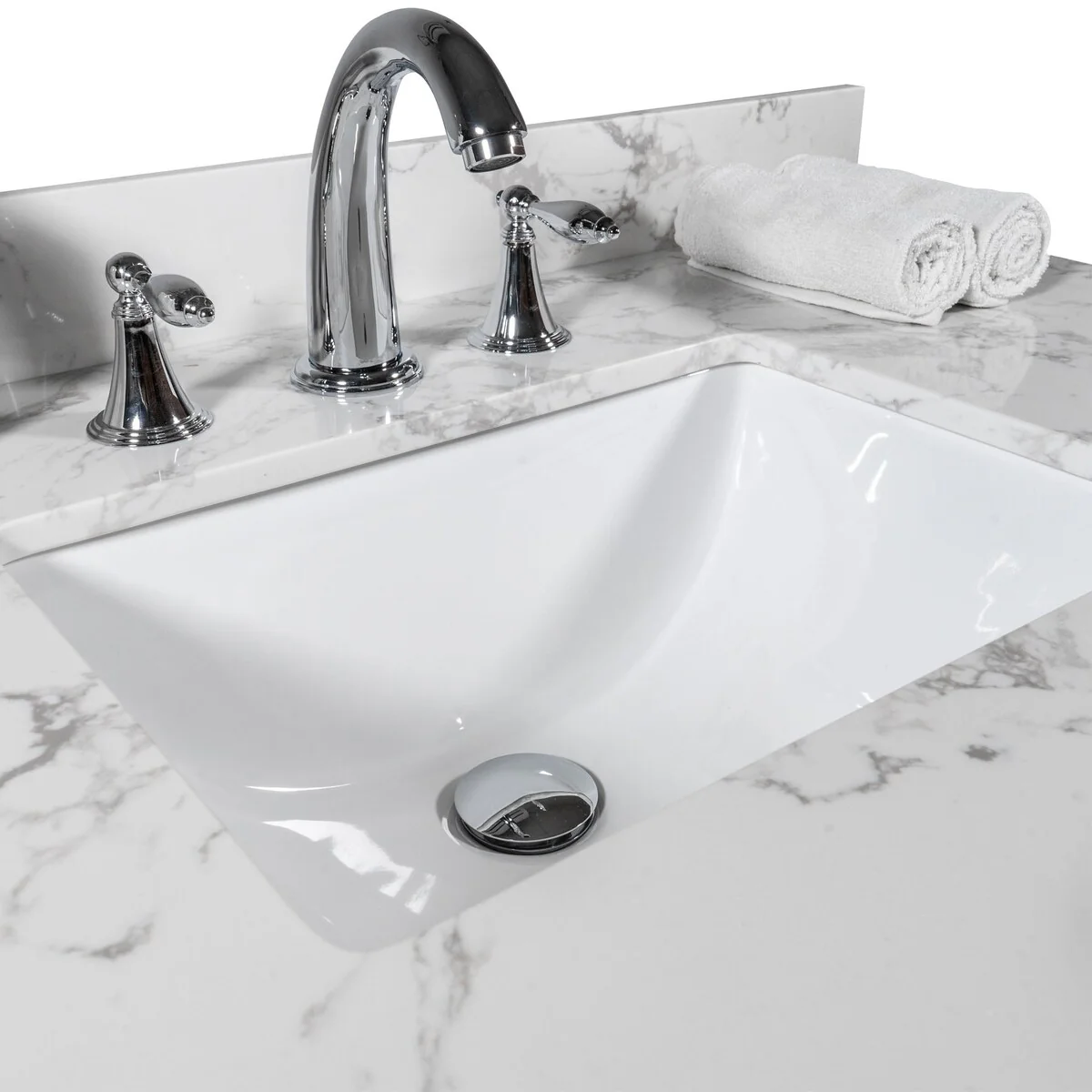 31 in./ 37 in./ 43 in./ 49 in. Carrara White Engineered Stone Bathroom Vanity Top with Ceramic Sink