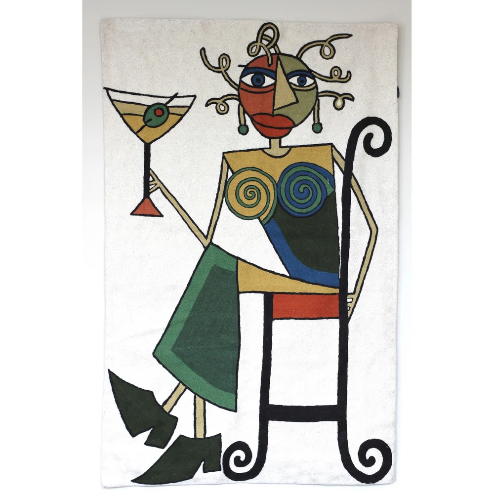 Dundee Designs Martini Lady White Tapestry , Handmade in India