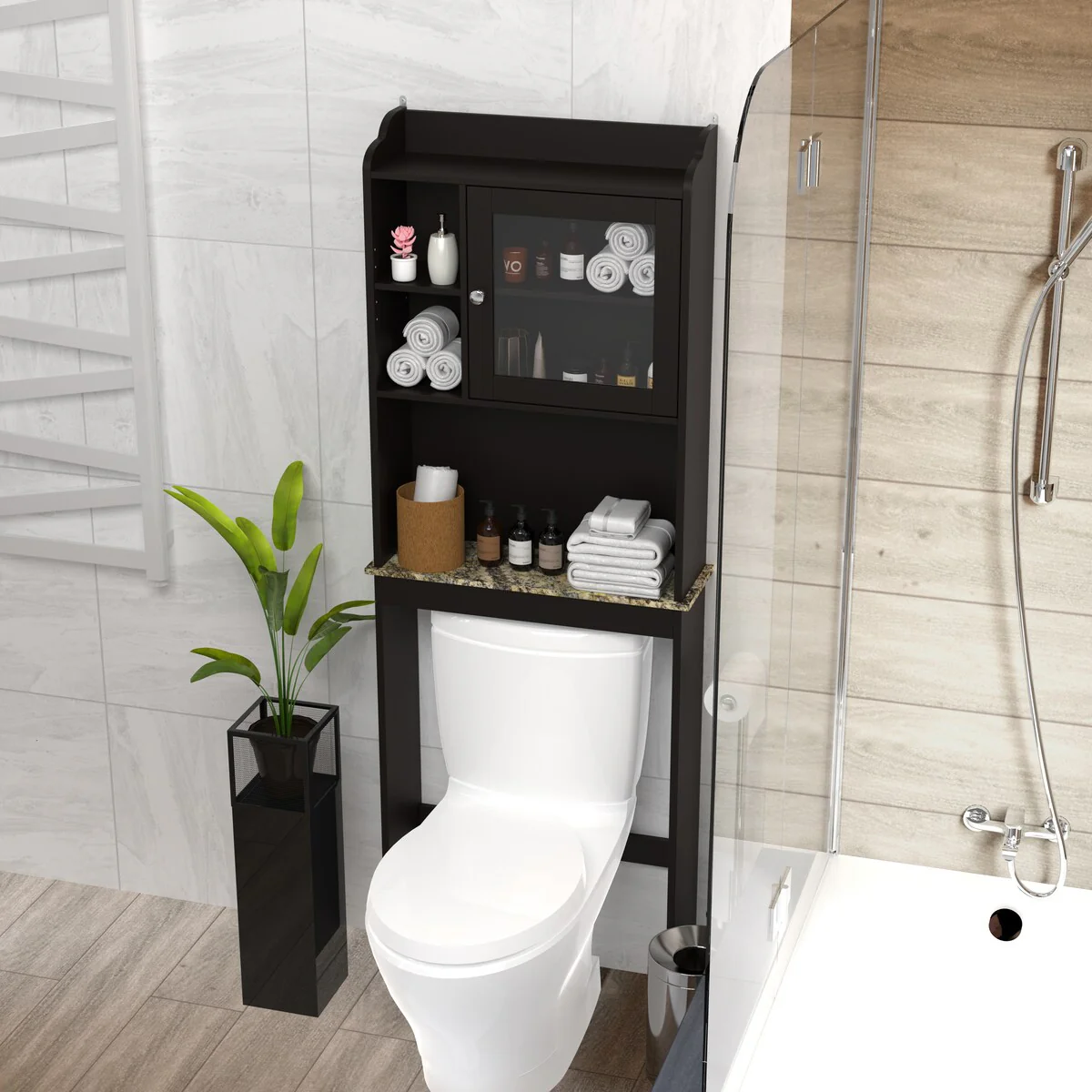 Modern Over The Toilet Space Saver Organization Wood Storage Cabinet for Home, Bathroom - Espresso