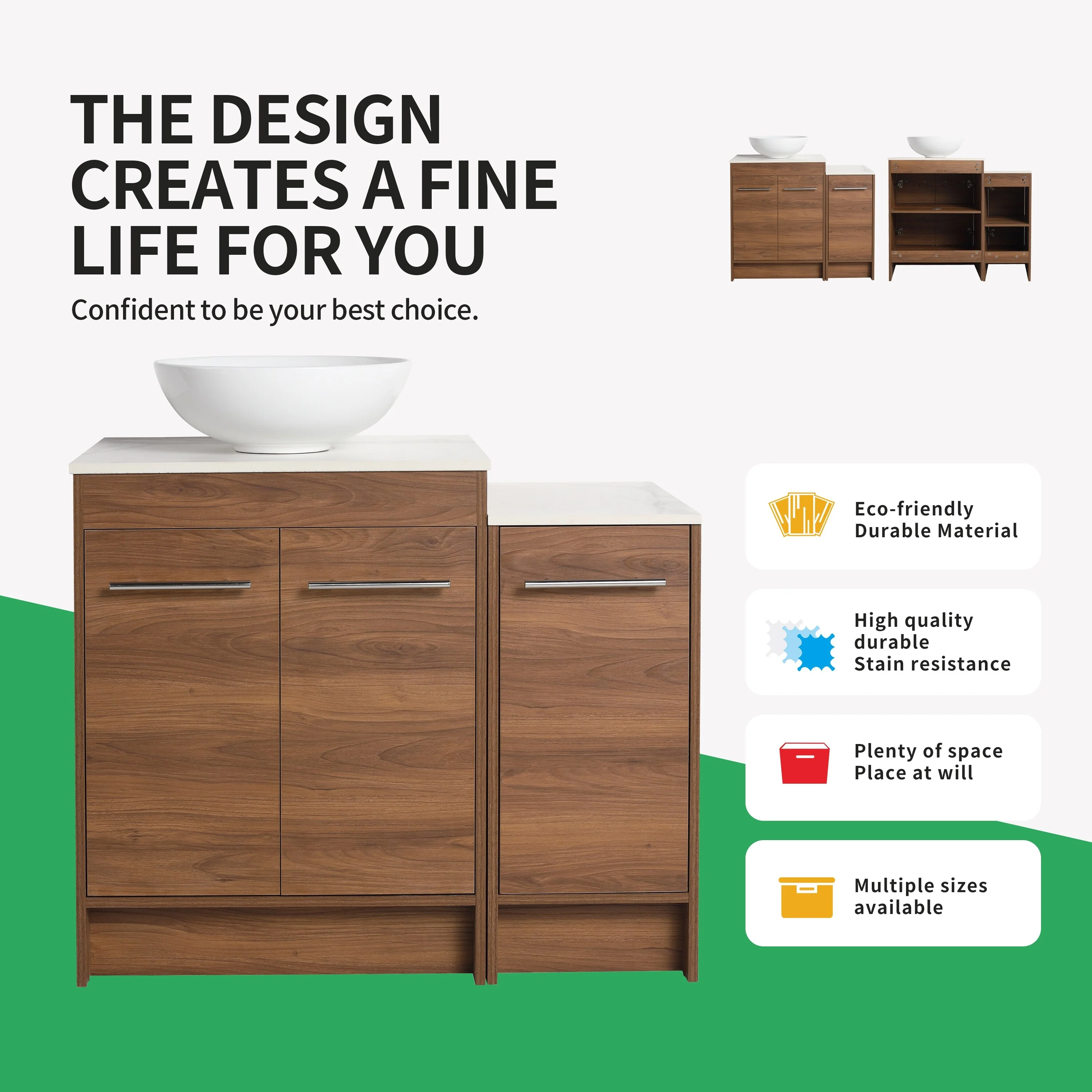 BNK 24/36/48/60 Inch Bathroom Vanity with Sink, Freestanding Bathroom Vanity with Soft Close Doors and Adjustable Shelf