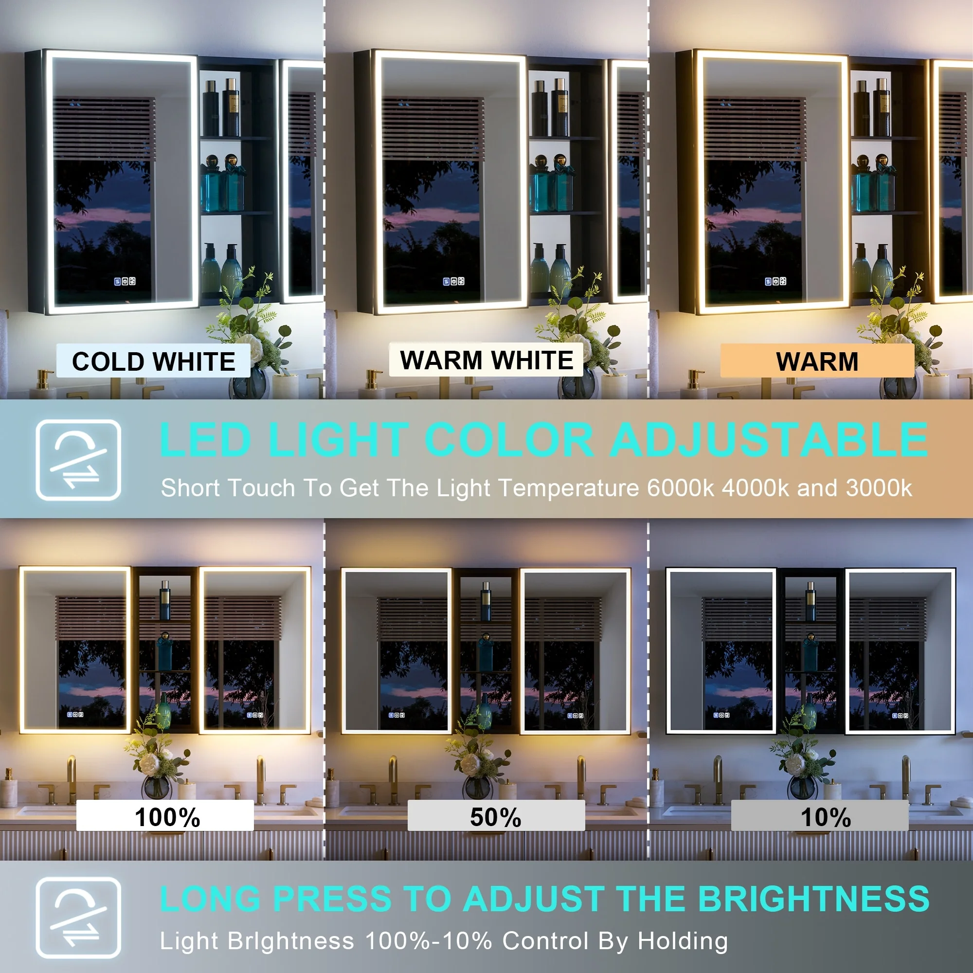 30 in. H Recessed or Surface Wall Mounted LED Mirror Cabinet With Black Side Cabinet