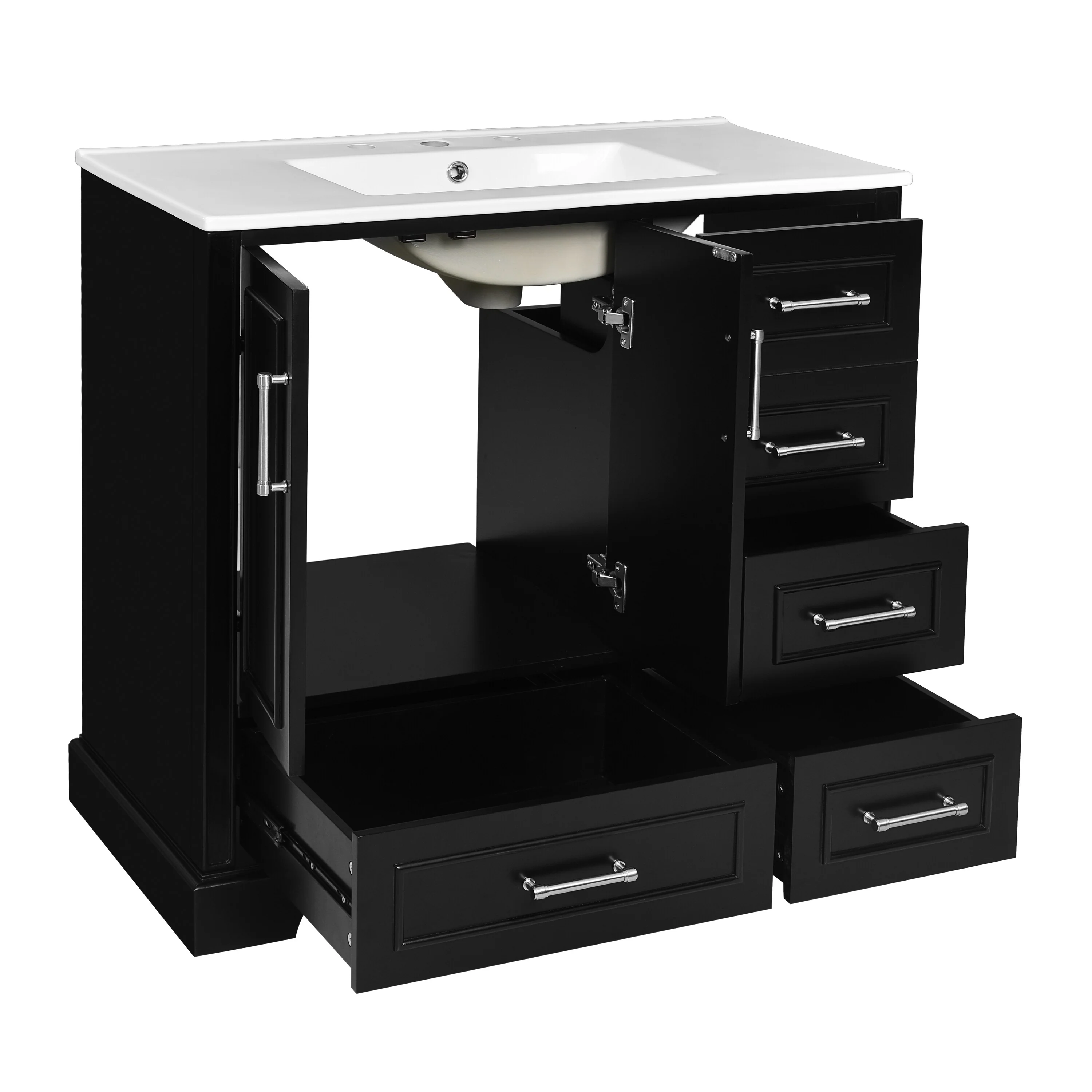 Bathroom Vanity with Resin Sink, Bathroom Vanity Set with 4 Drawers, Bathroom Storage Cabinet with 2 Soft Close Doors