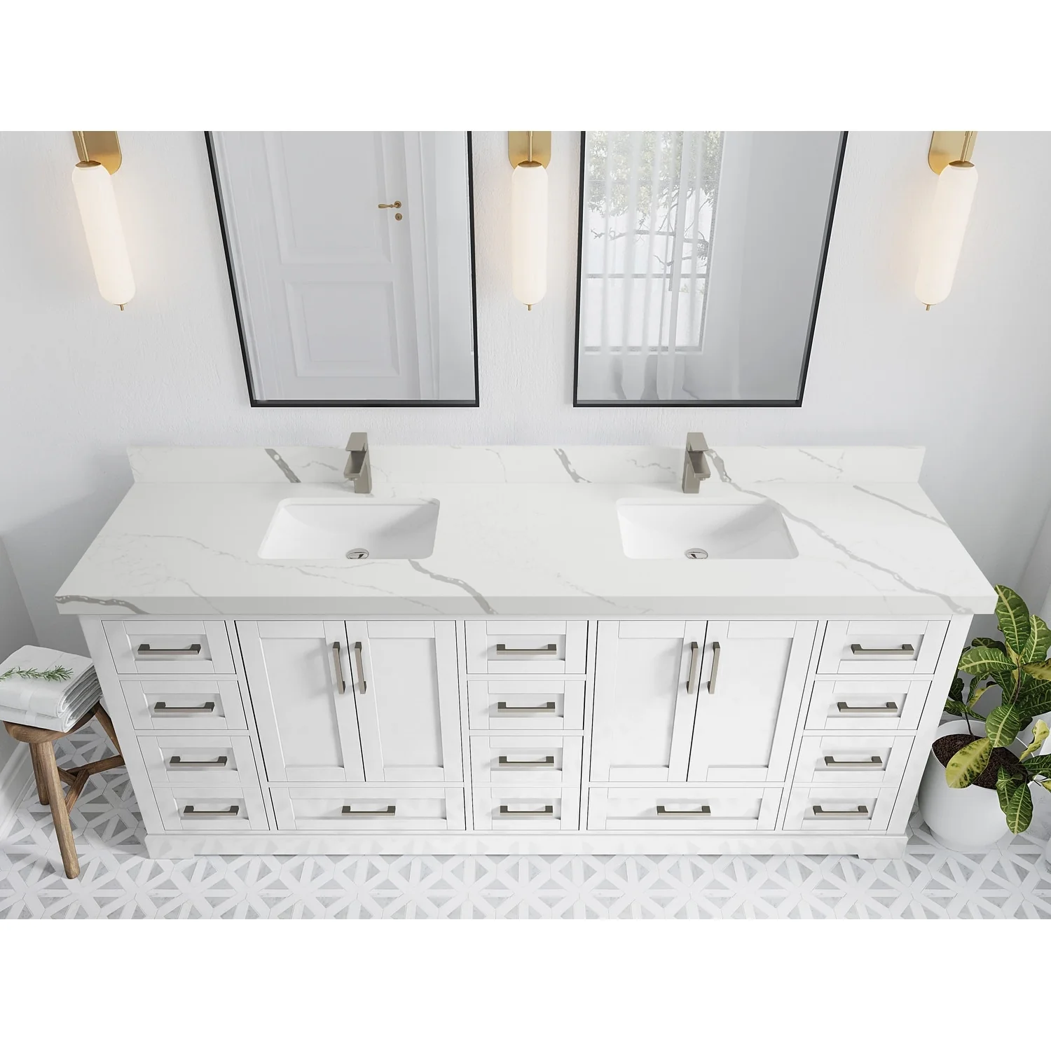Willow Collection 84 in W x 22 in D x 36 in H Boston Double Bowl Sink Bathroom Vanity with Countertop