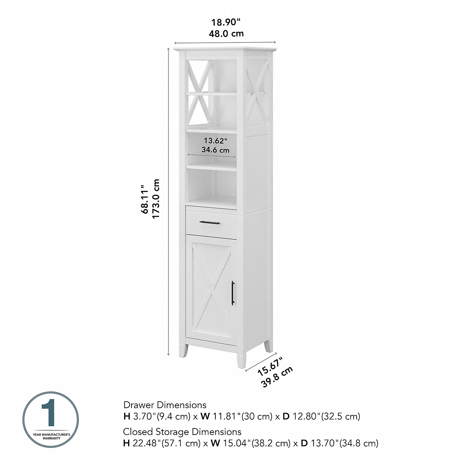 Key West Tall Narrow Bookcase Cabinet by Bush Furniture