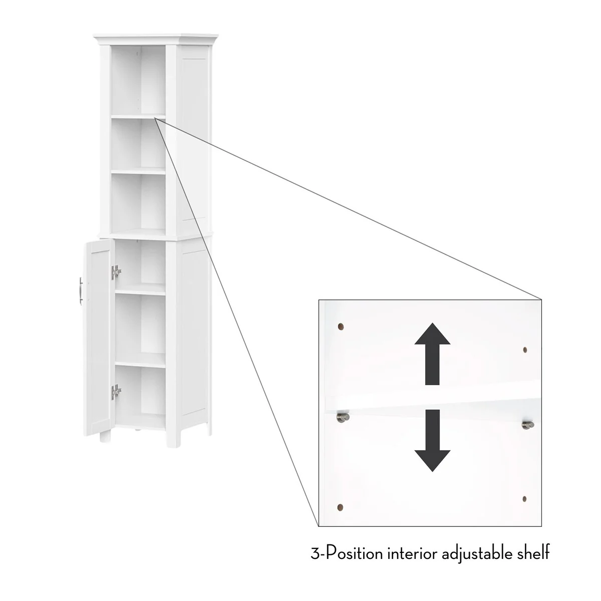 RiverRidge Somerset Single Door Tall Bathroom Cabinet Storage Organizer with an Open and Adjustable Shelves - White
