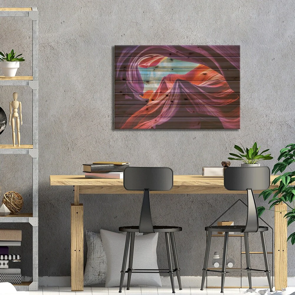 Magical Lower Antelope Canyon Print On Wood by Nanouk El Gamal - Multi-Color
