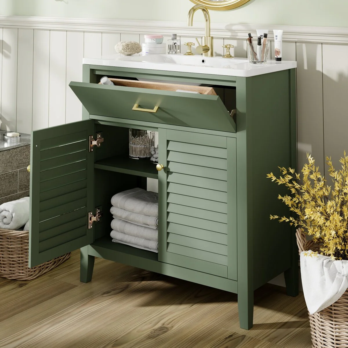 Bathroom Vanity with Ceramic Sink, 1 Pullout Drawer and 2 Doors
