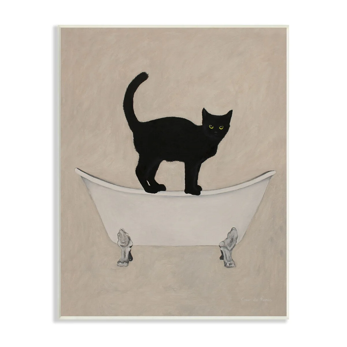 Stupell Black Cat Simple Claw Foot Bathtub Bathroom Painting Wood Wall Art
