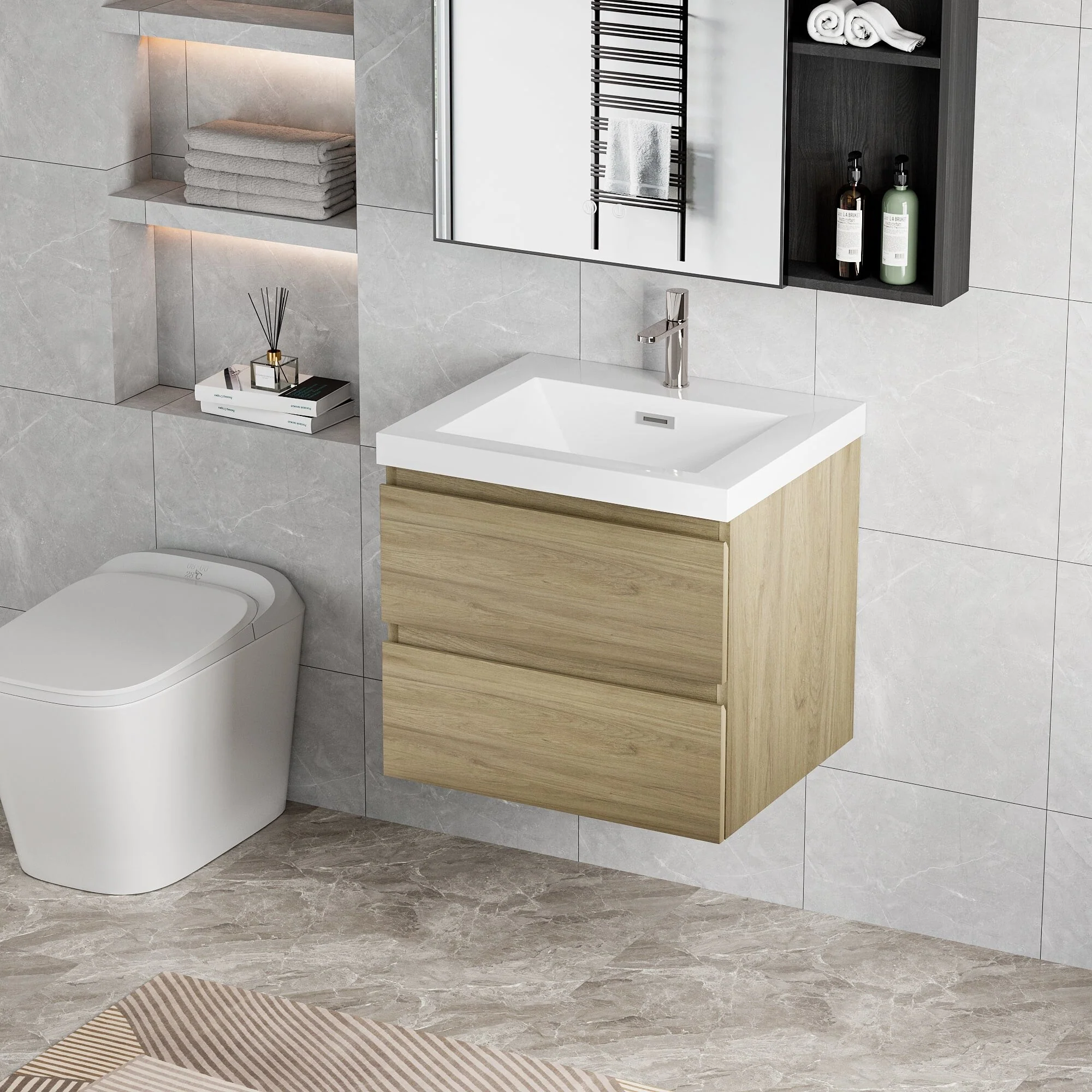 MDF Floating Bathroom Vanity with Integrated Resin Sink